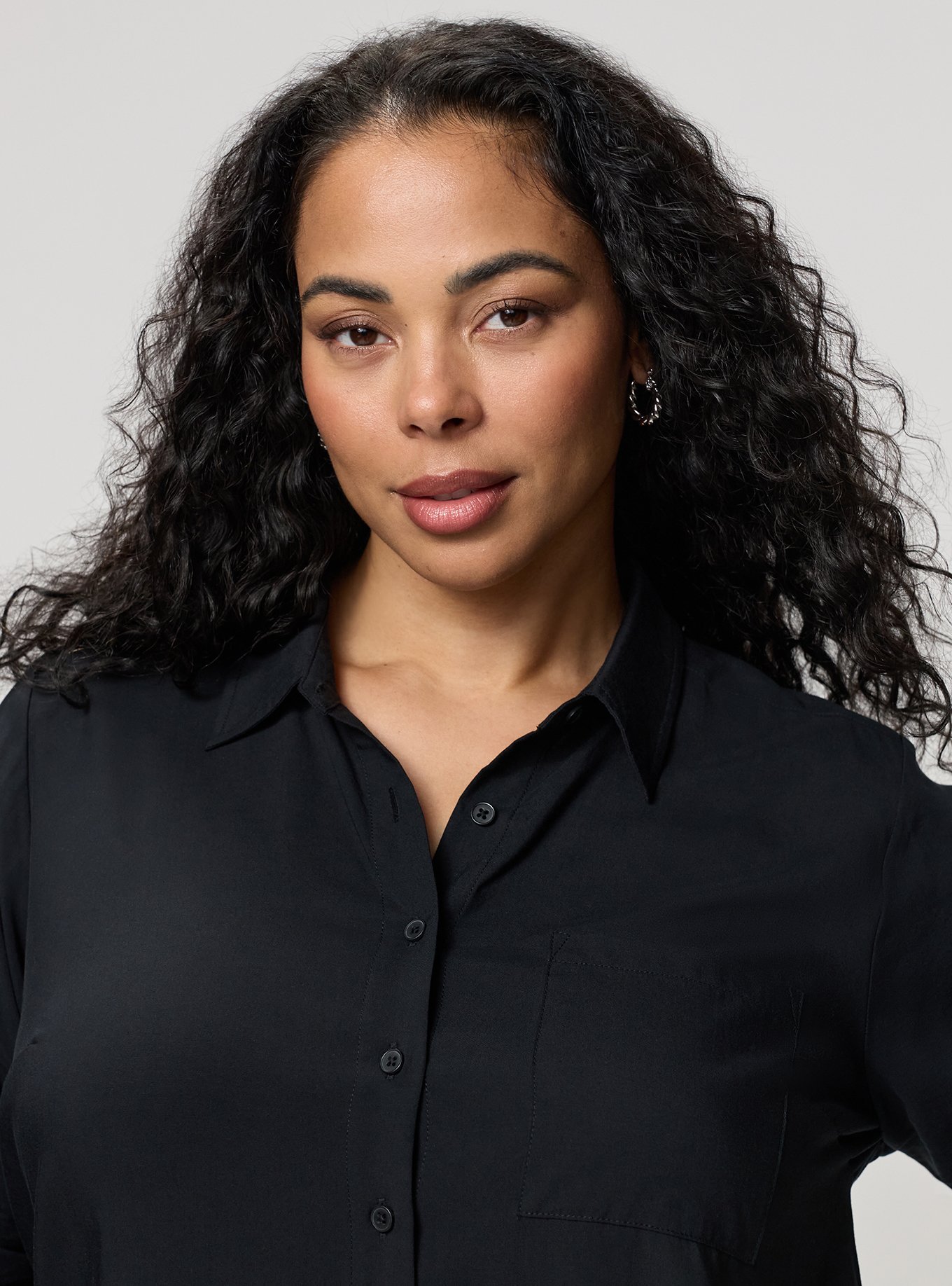Lizzie Button Up Challis Tunic, DEEP BLACK, alternate