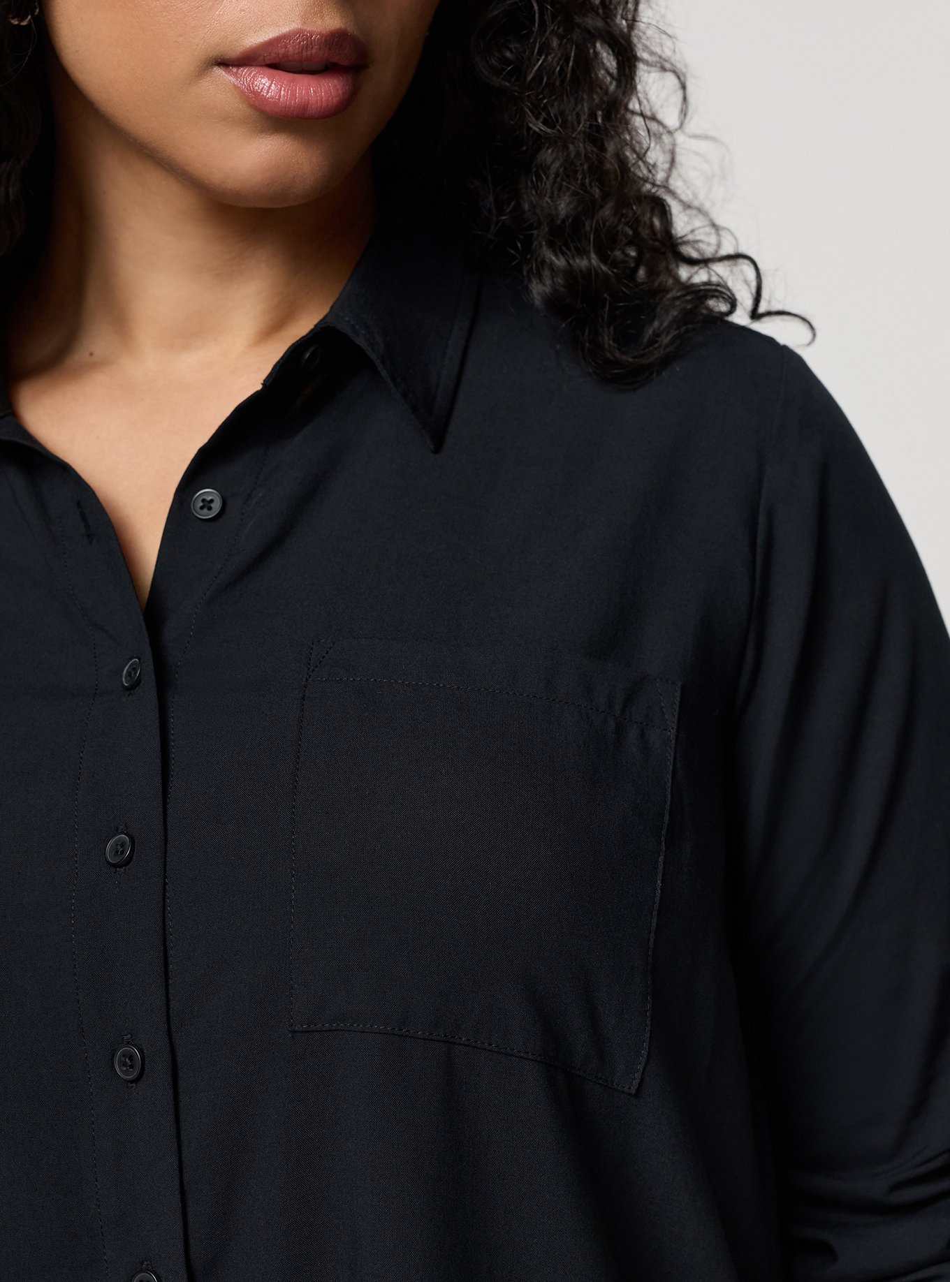 Lizzie Button Up Challis Tunic, DEEP BLACK, alternate