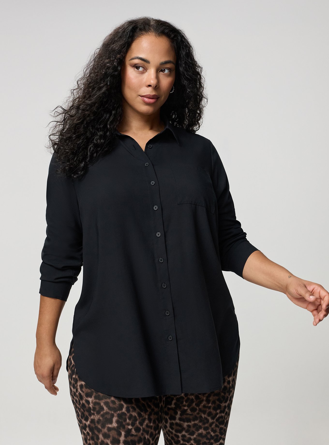Lizzie Button Up Challis Tunic, DEEP BLACK, alternate