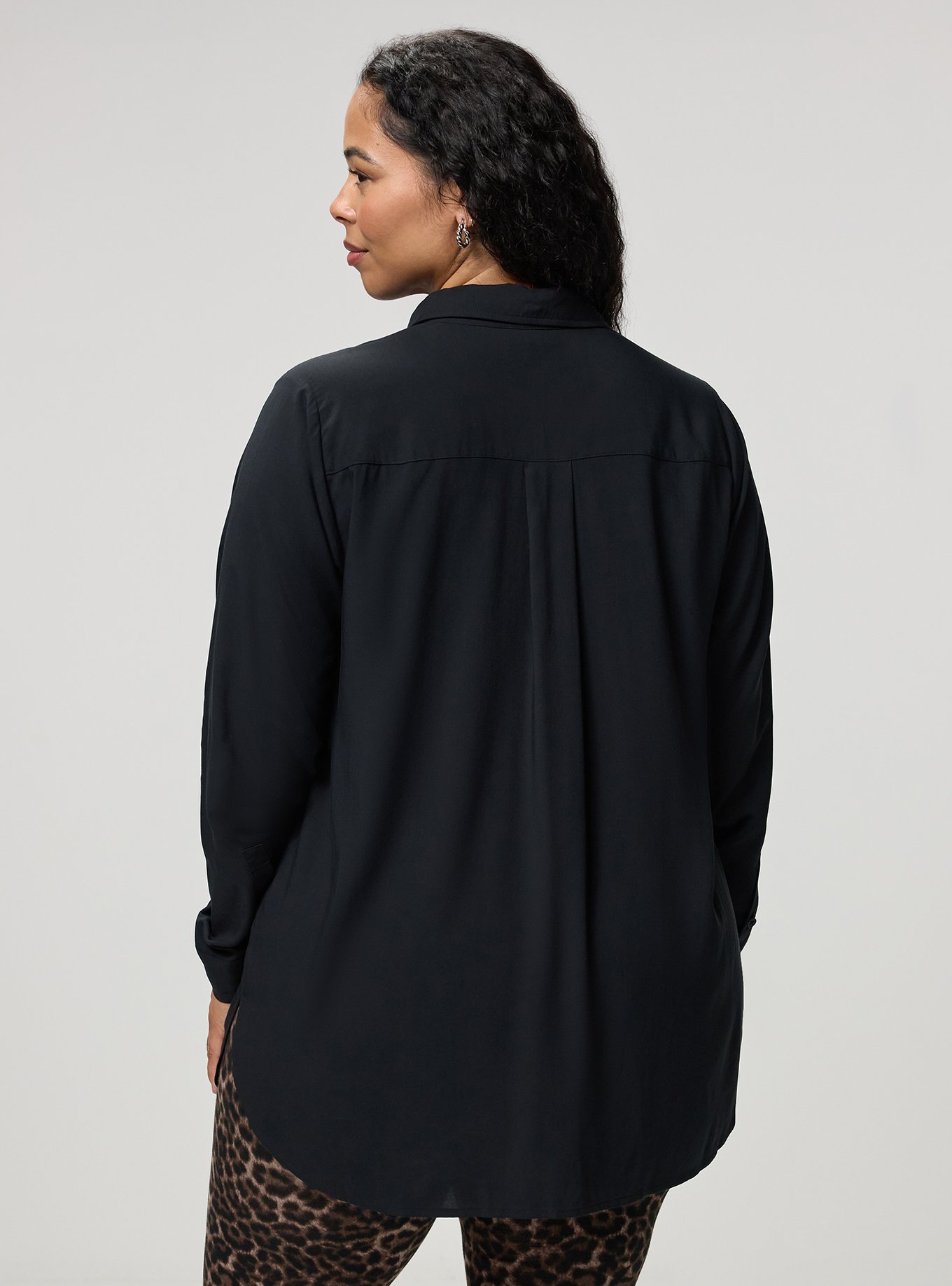 Lizzie Button Up Challis Tunic, DEEP BLACK, alternate