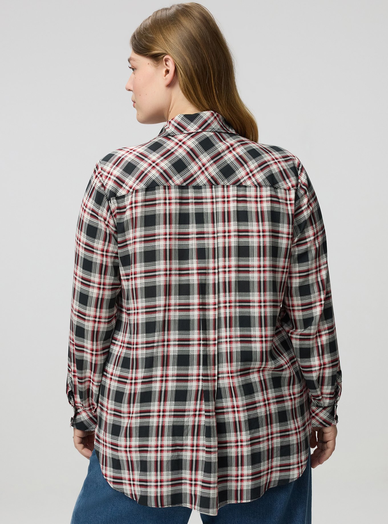 Lizzie Button Up Challis Tunic, MALIA PLAID BLACK, alternate