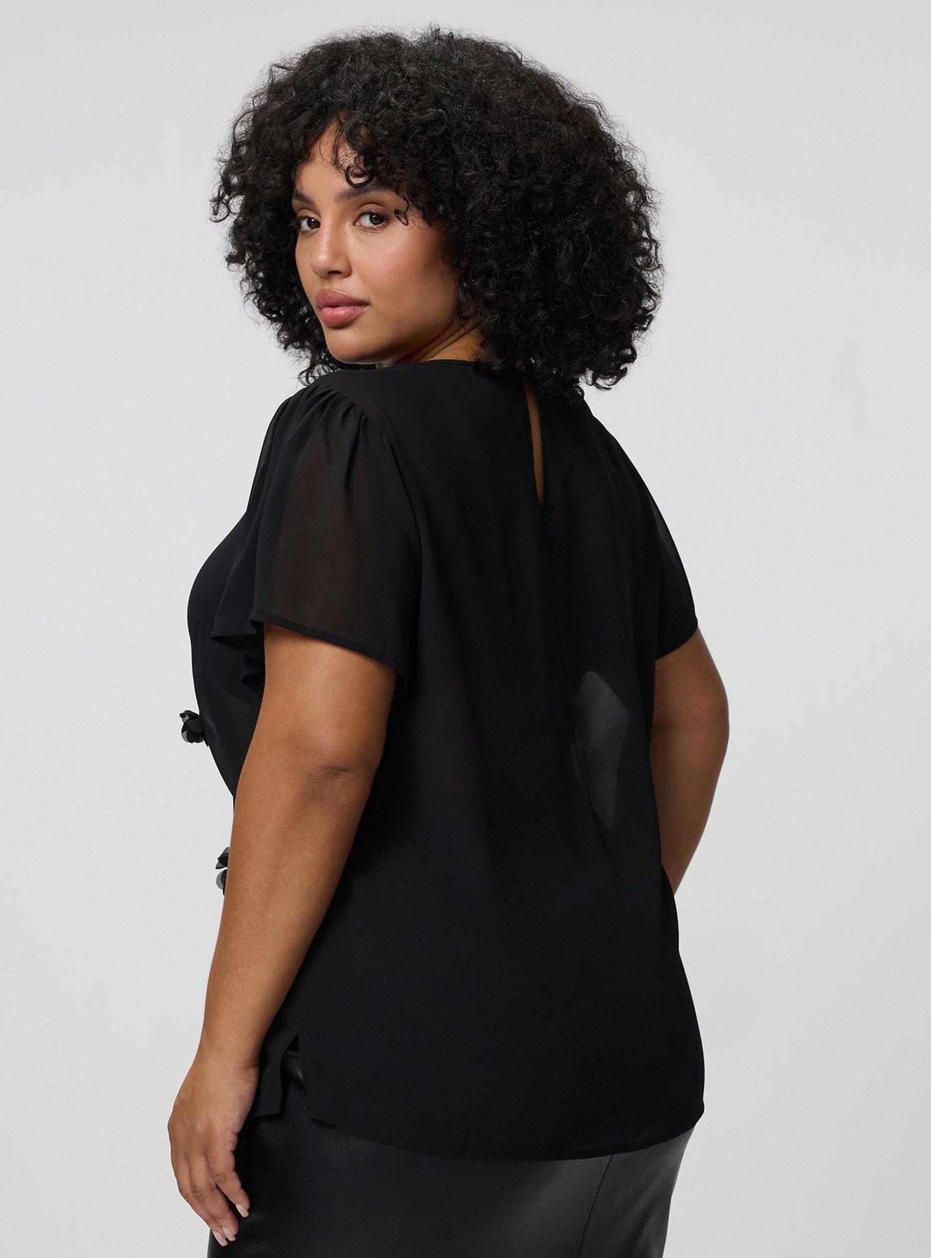 Abbey Flutter Short Sleeve Top, DEEP BLACK, alternate