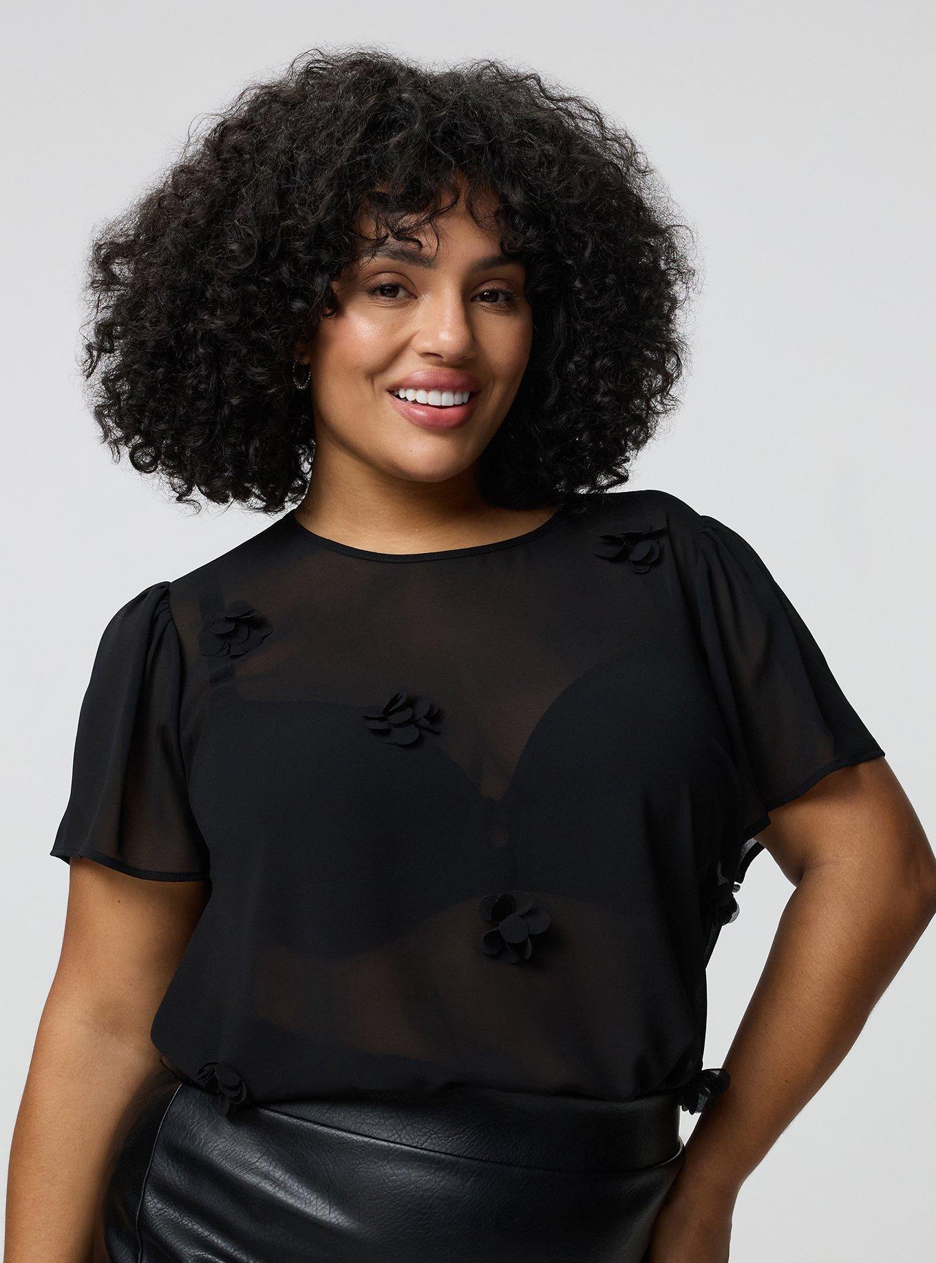 Abbey Flutter Short Sleeve Top, DEEP BLACK, alternate