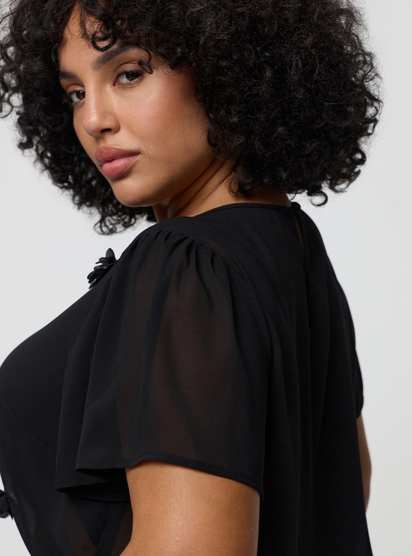 Abbey Flutter Short Sleeve Top, DEEP BLACK, alternate