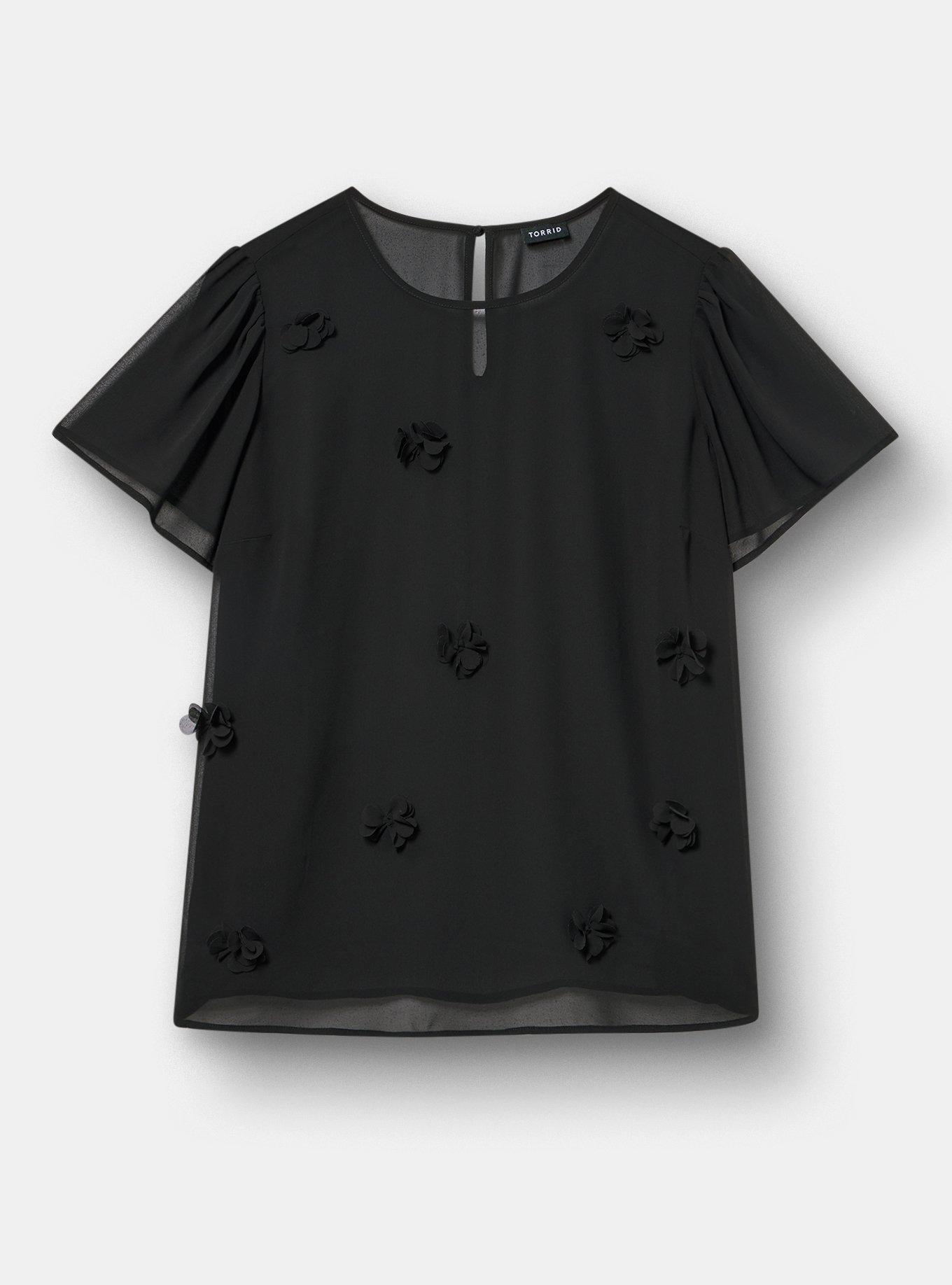 Abbey Flutter Short Sleeve Top, DEEP BLACK, flat
