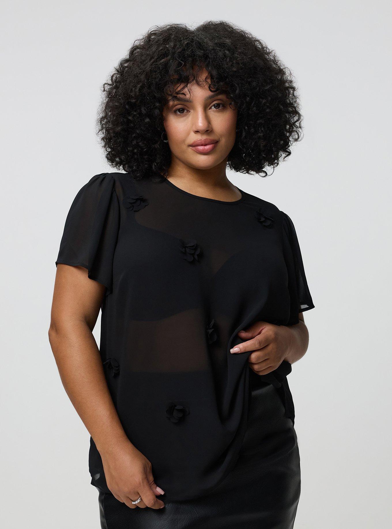 Abbey Flutter Short Sleeve Top, DEEP BLACK, hi-res