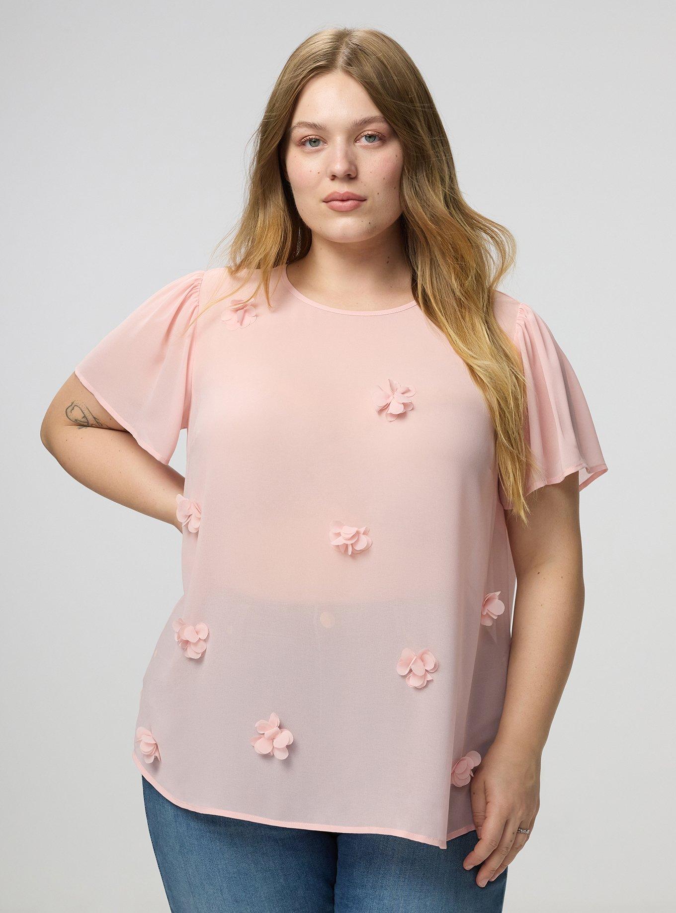 Abbey Flutter Short Sleeve Top, SILVER PINK, hi-res