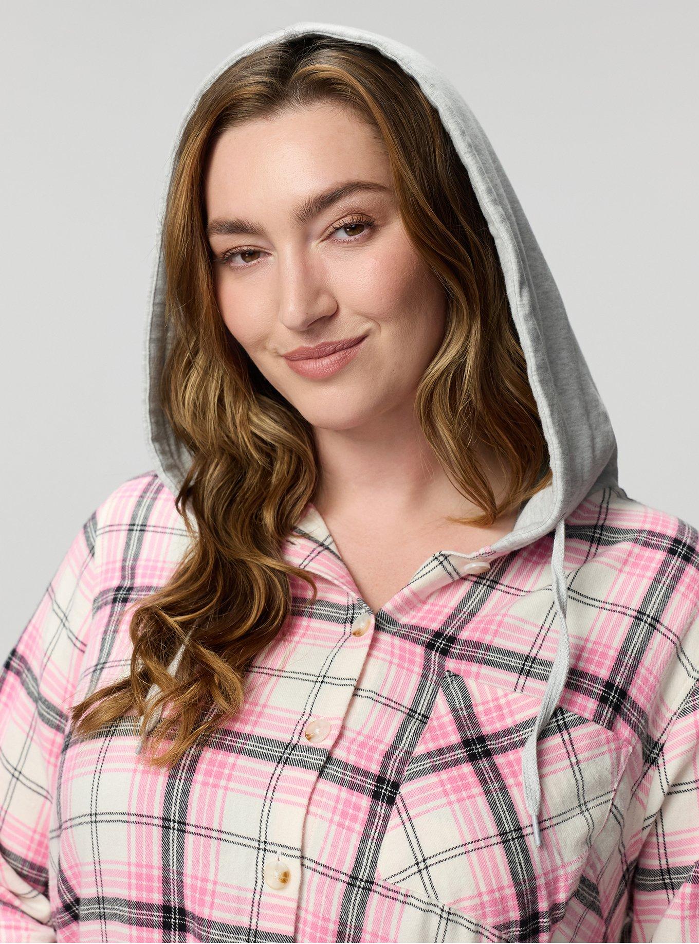 Cotton Flannel Hoodie Button Up, MORE PLAID PINK, alternate