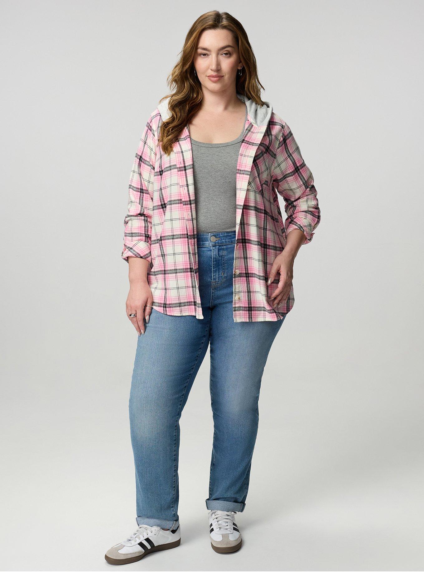 Cotton Flannel Hoodie Button Up, MORE PLAID PINK, alternate
