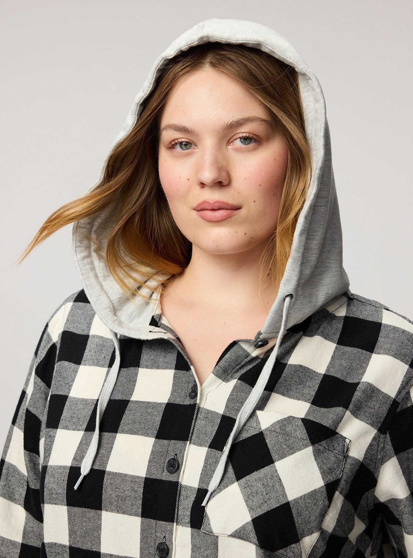 Cotton Flannel Hoodie Button Up, ALFRESCO PLAID IVORY, alternate