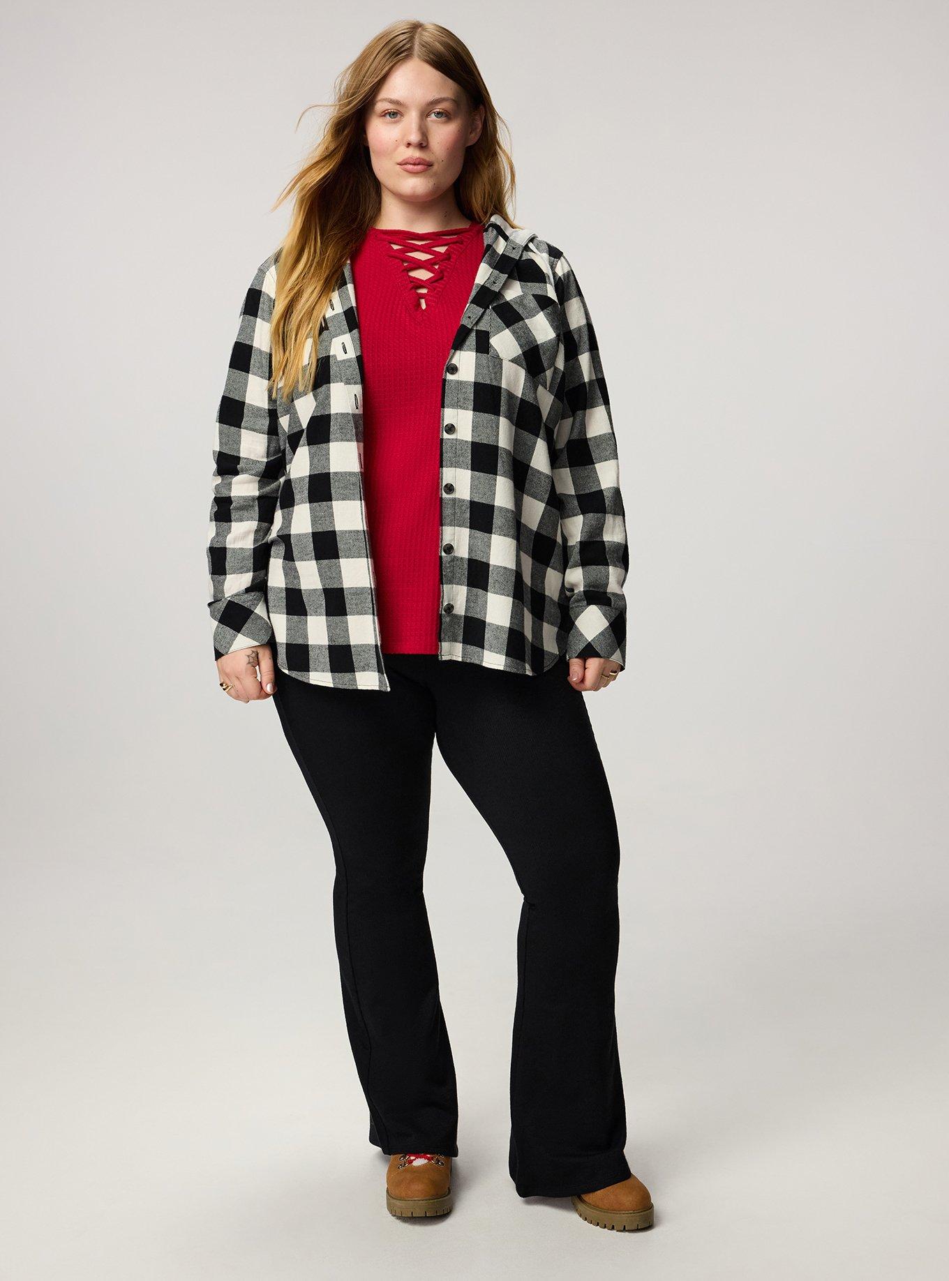 Cotton Flannel Hoodie Button Up, ALFRESCO PLAID IVORY, alternate