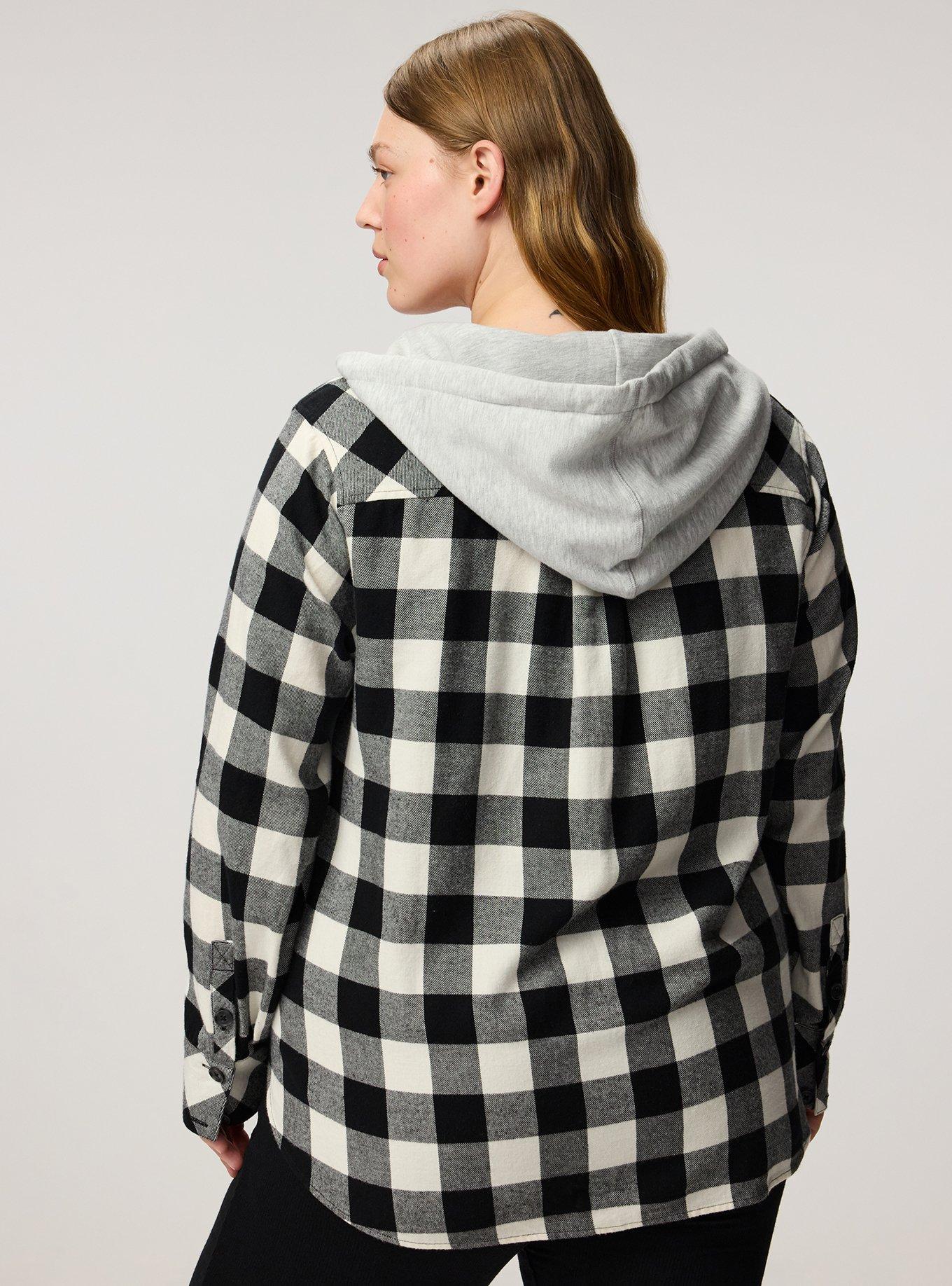 Cotton Flannel Hoodie Button Up, ALFRESCO PLAID IVORY, alternate