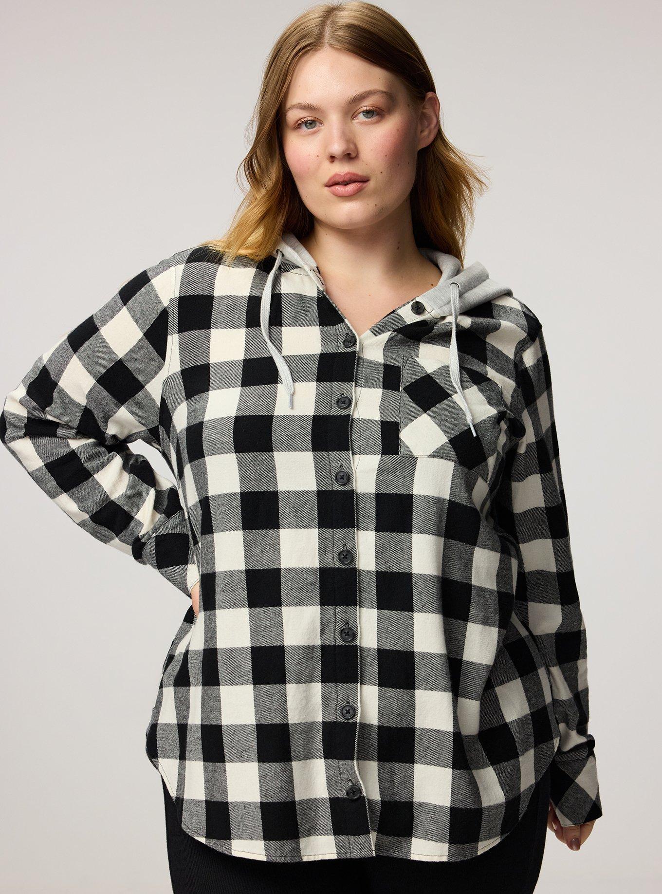 Cotton Flannel Hoodie Button Up, ALFRESCO PLAID IVORY, alternate