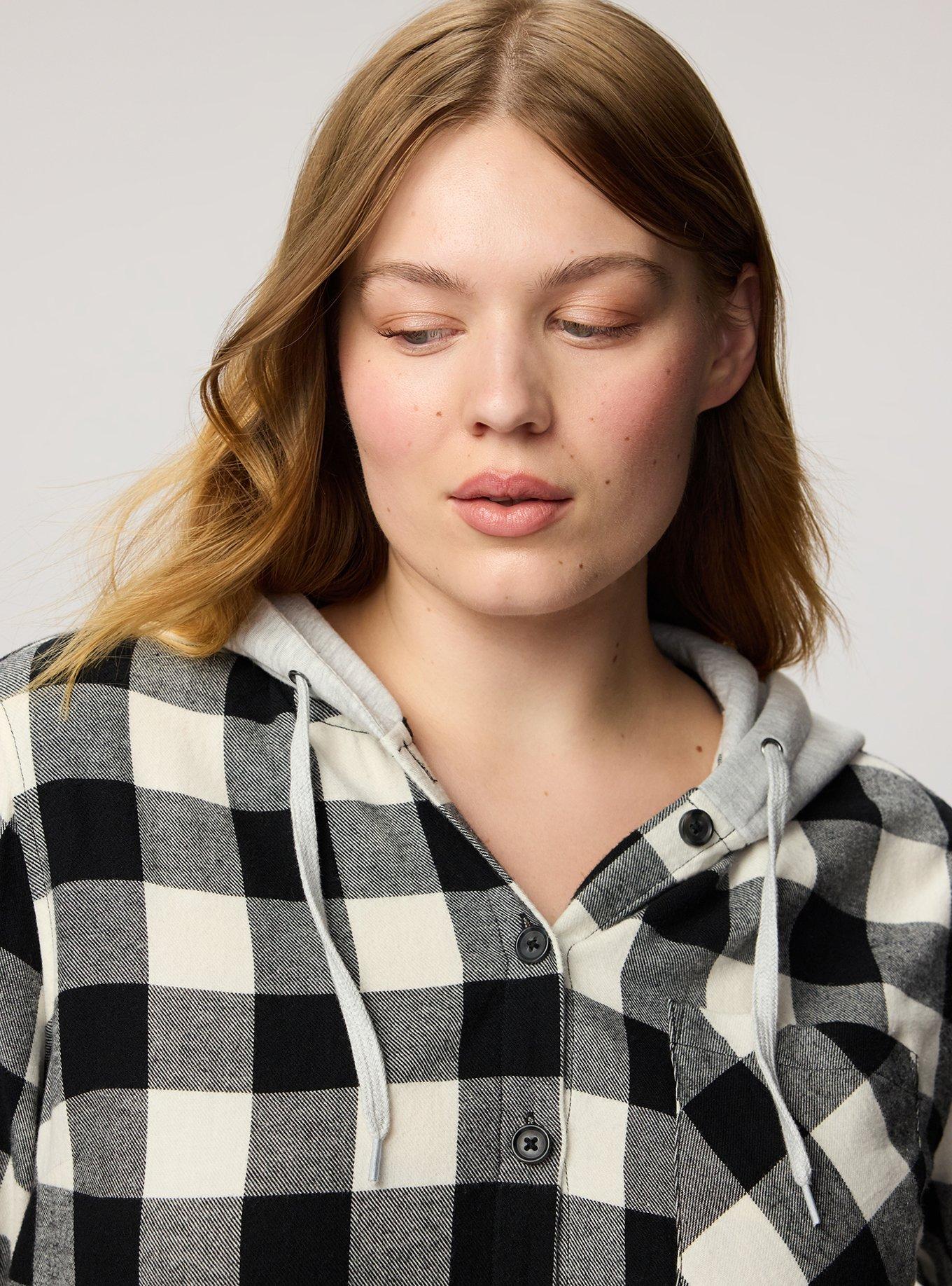 Cotton Flannel Hoodie Button Up, ALFRESCO PLAID IVORY, alternate