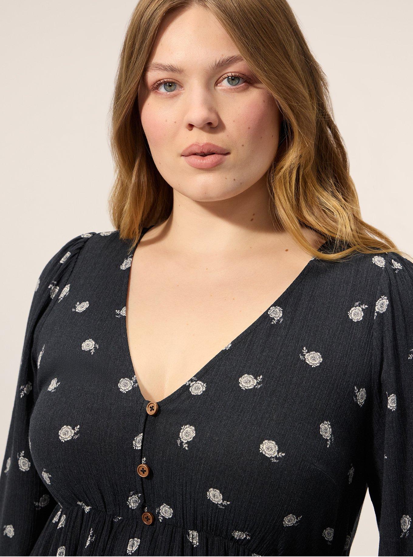 Plus Size Festi Button Front Tiered Maxi Dress, MEGAN DITSY FLORAL BLACK, alternate