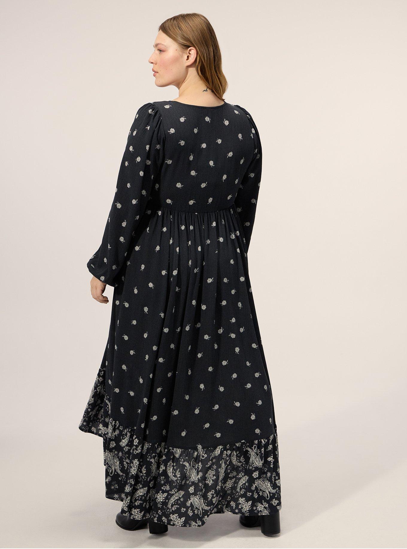 Plus Size Festi Button Front Tiered Maxi Dress, MEGAN DITSY FLORAL BLACK, alternate