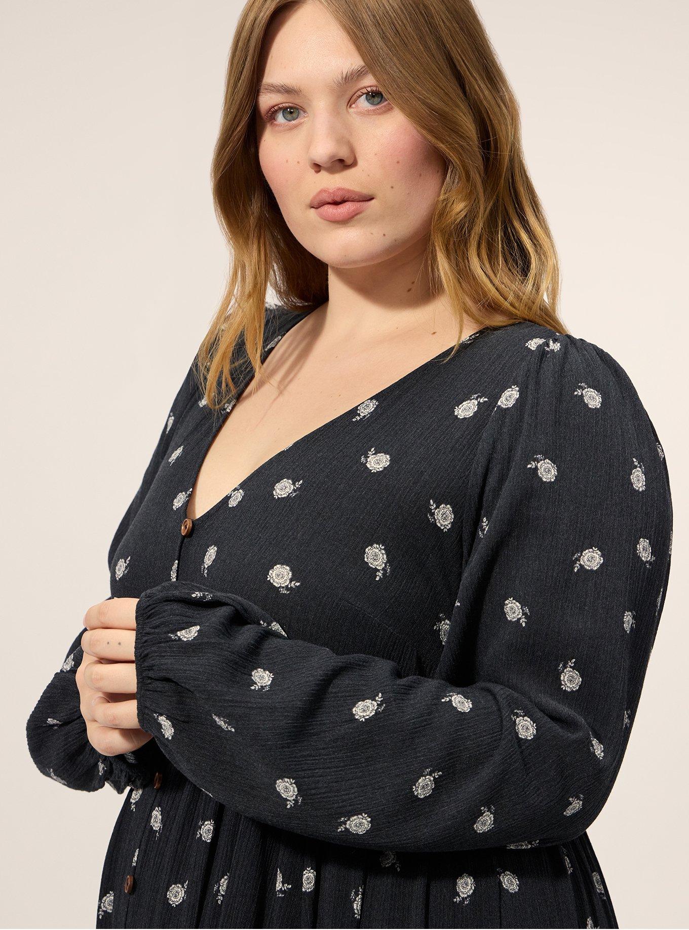 Plus Size Festi Button Front Tiered Maxi Dress, MEGAN DITSY FLORAL BLACK, alternate