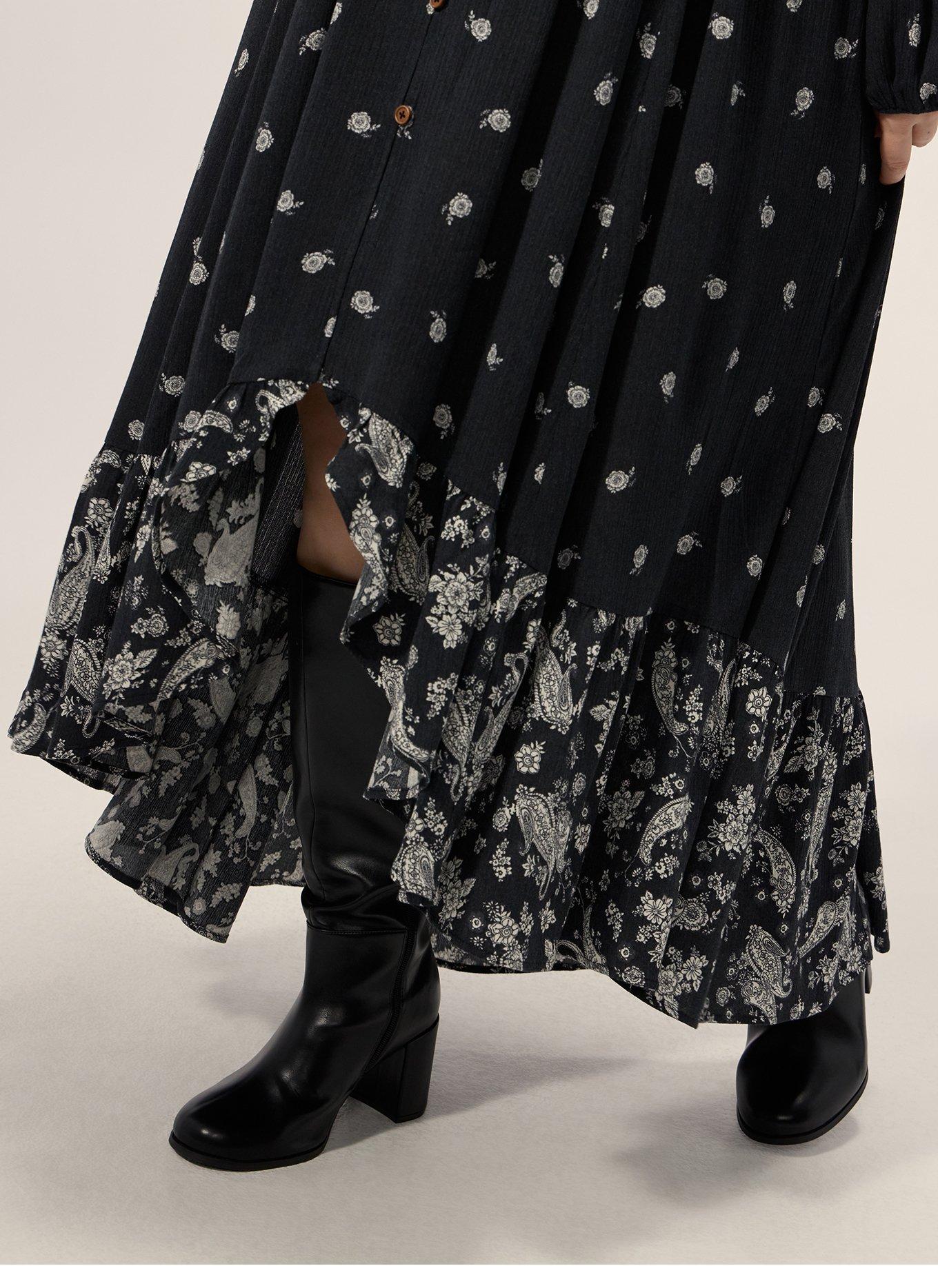 Plus Size Festi Button Front Tiered Maxi Dress, MEGAN DITSY FLORAL BLACK, alternate