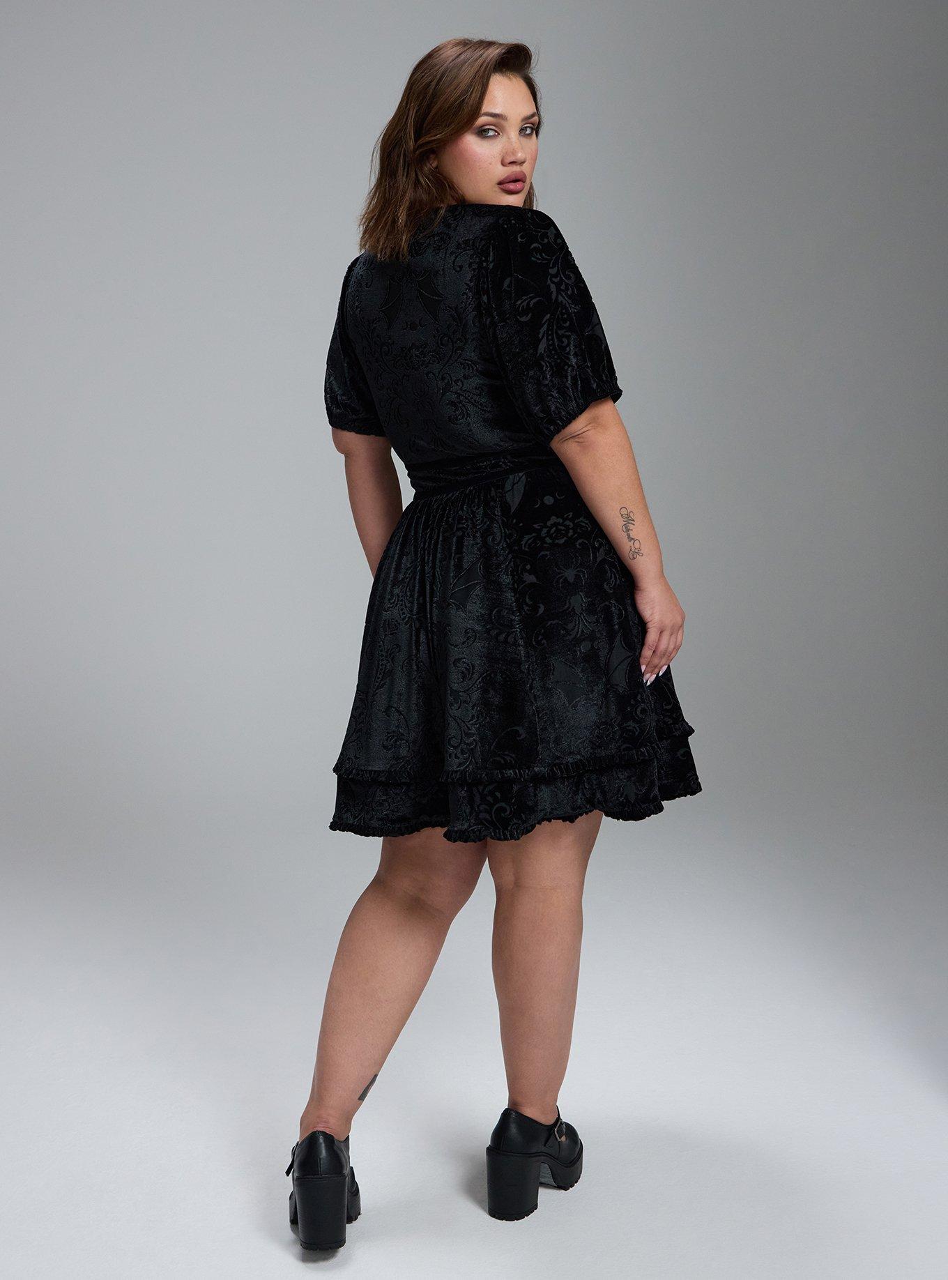 Plus Size Nightfall Burnout Velvet Mini Dress, BAT DAMASK DEEP BLACK BURNOUT, alternate