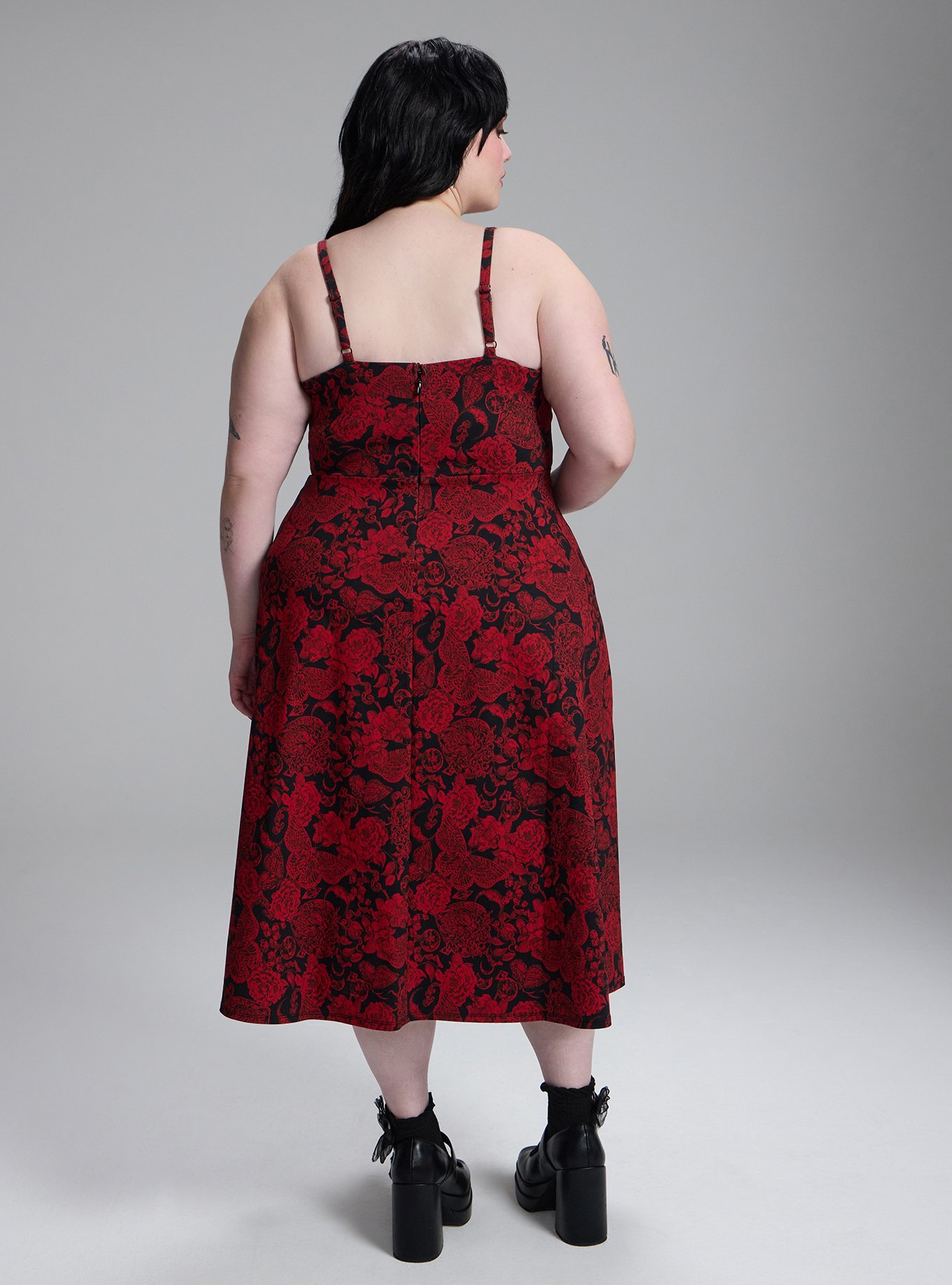 Nightfall Corset Midi Dress, DEATH MOTH FLORAL RED, alternate