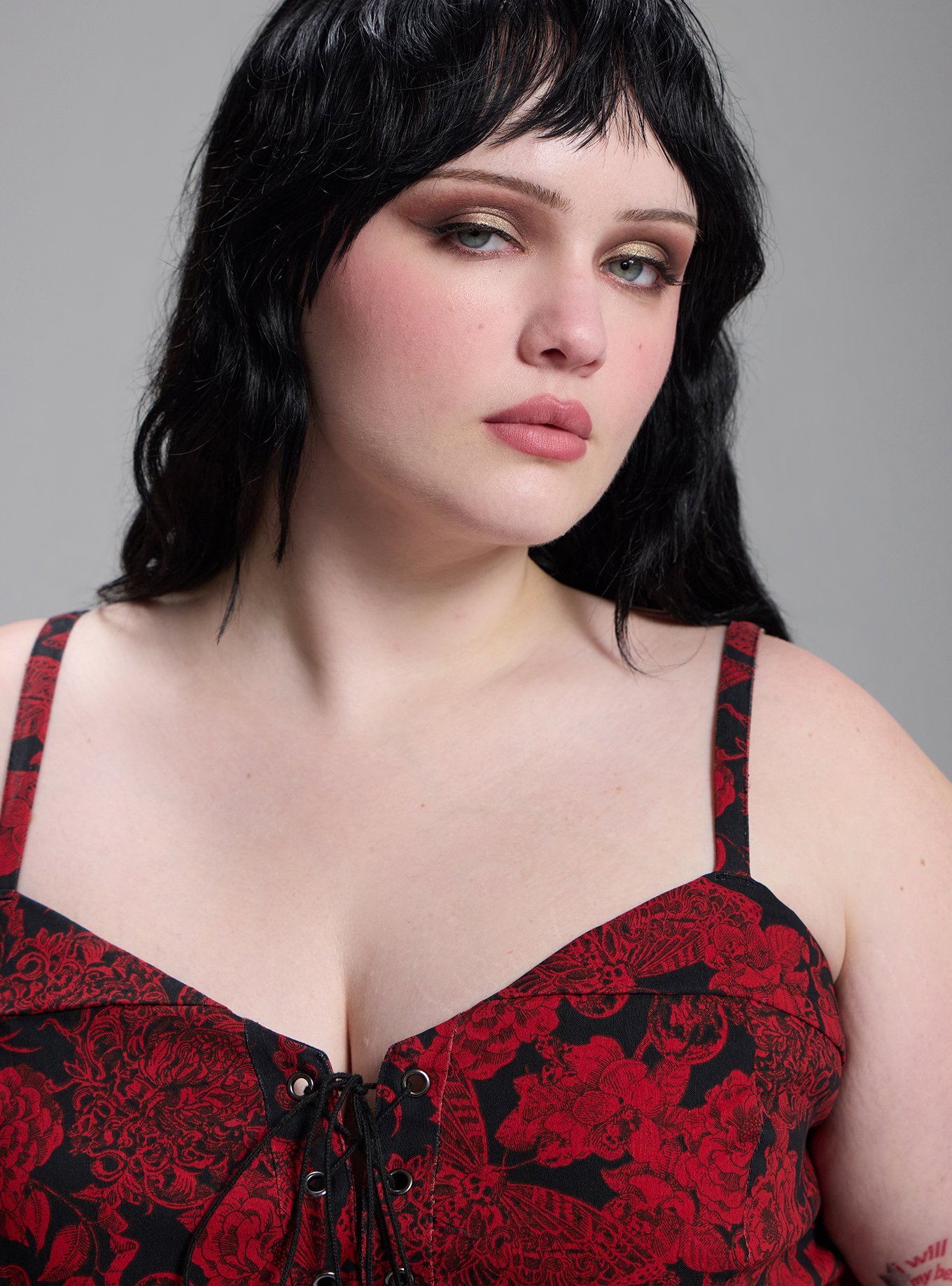 Nightfall Corset Midi Dress, DEATH MOTH FLORAL RED, alternate