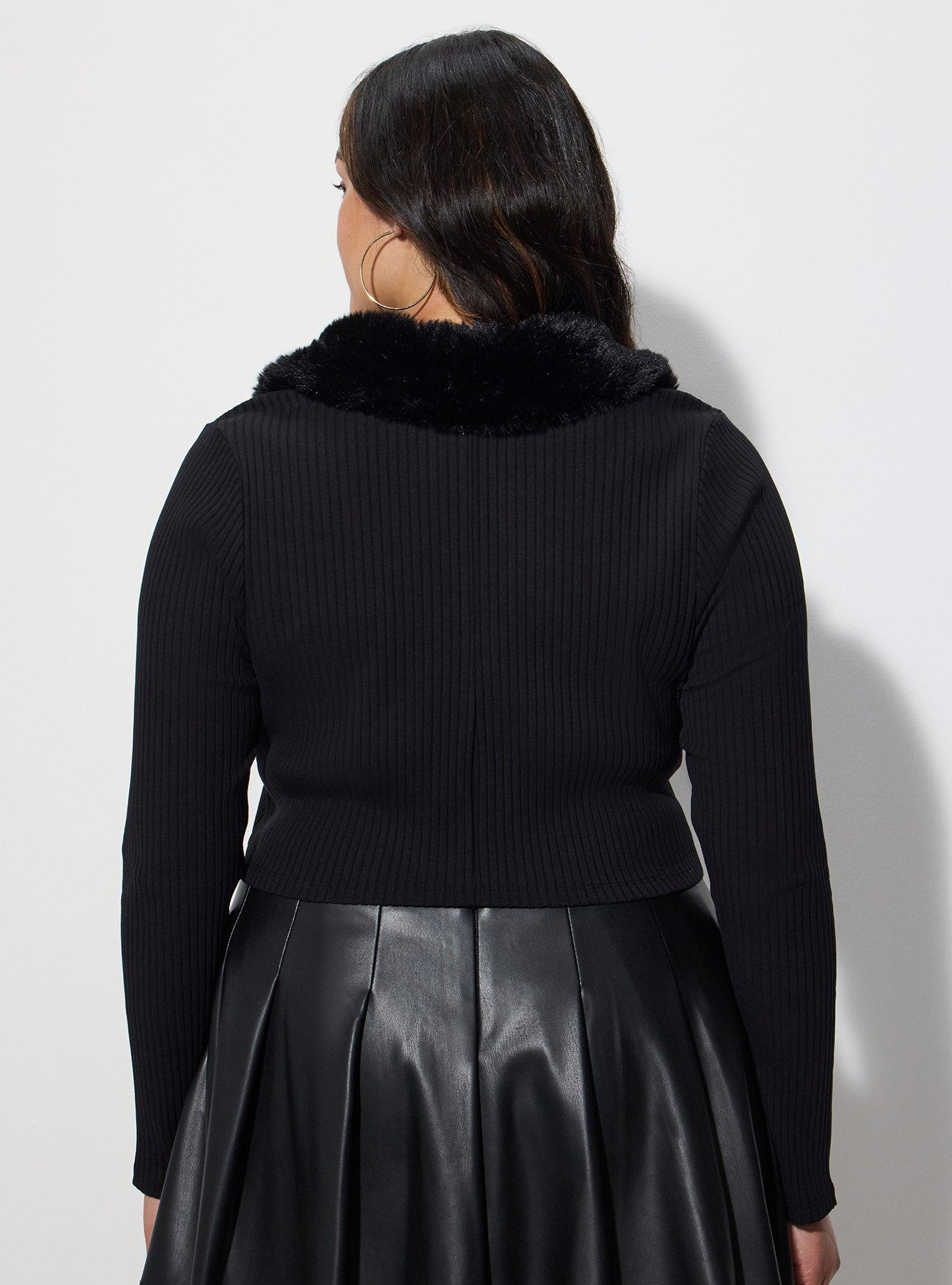 LoveSick Faux Fur Collar Flyaway Cardigan, DEEP BLACK, alternate