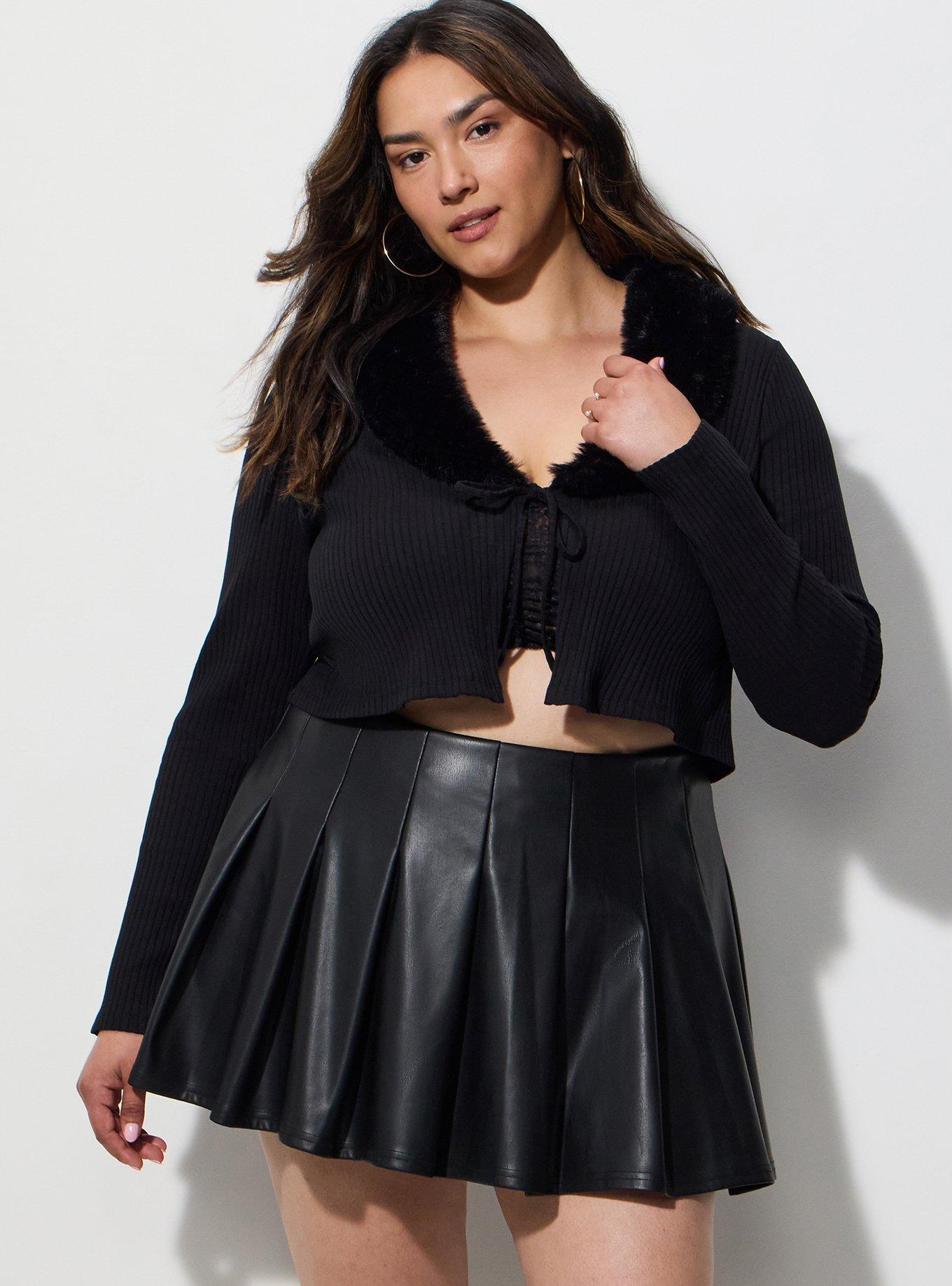 LoveSick Faux Fur Collar Flyaway Cardigan, DEEP BLACK, hi-res
