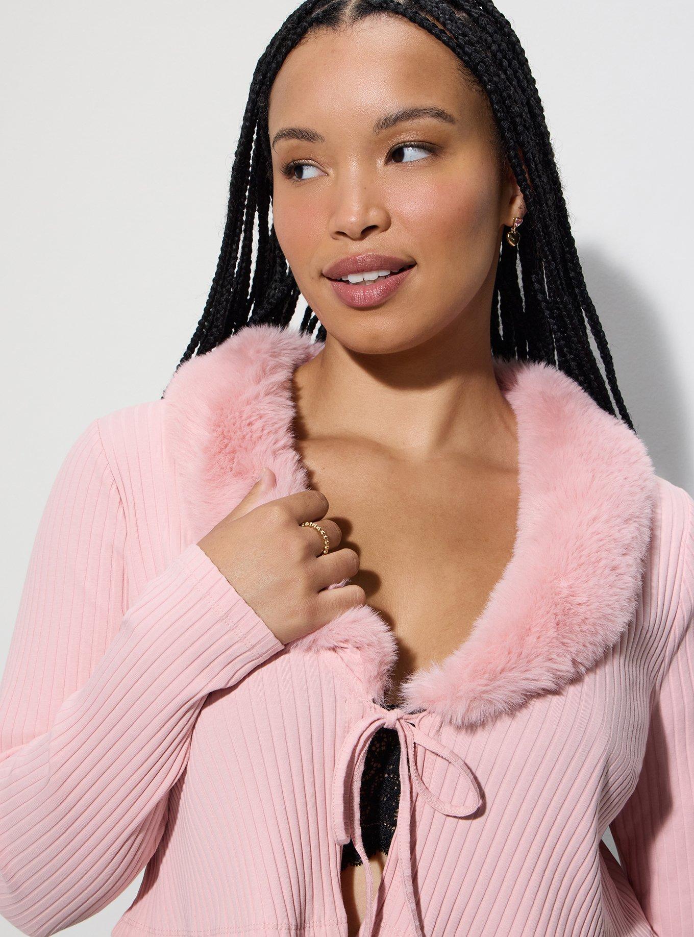LoveSick Faux Fur Collar Flyaway Cardigan, SILVER PINK, alternate