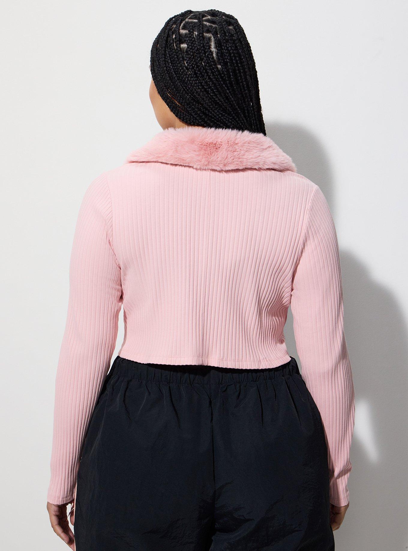 LoveSick Faux Fur Collar Flyaway Cardigan, SILVER PINK, alternate