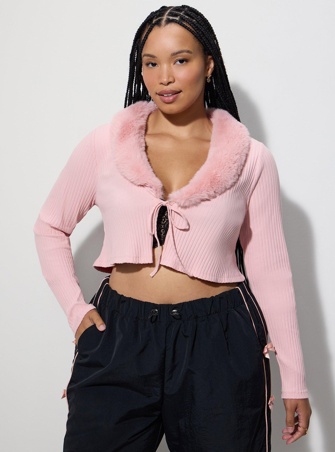 LoveSick Faux Fur Collar Flyaway Cardigan, SILVER PINK, hi-res
