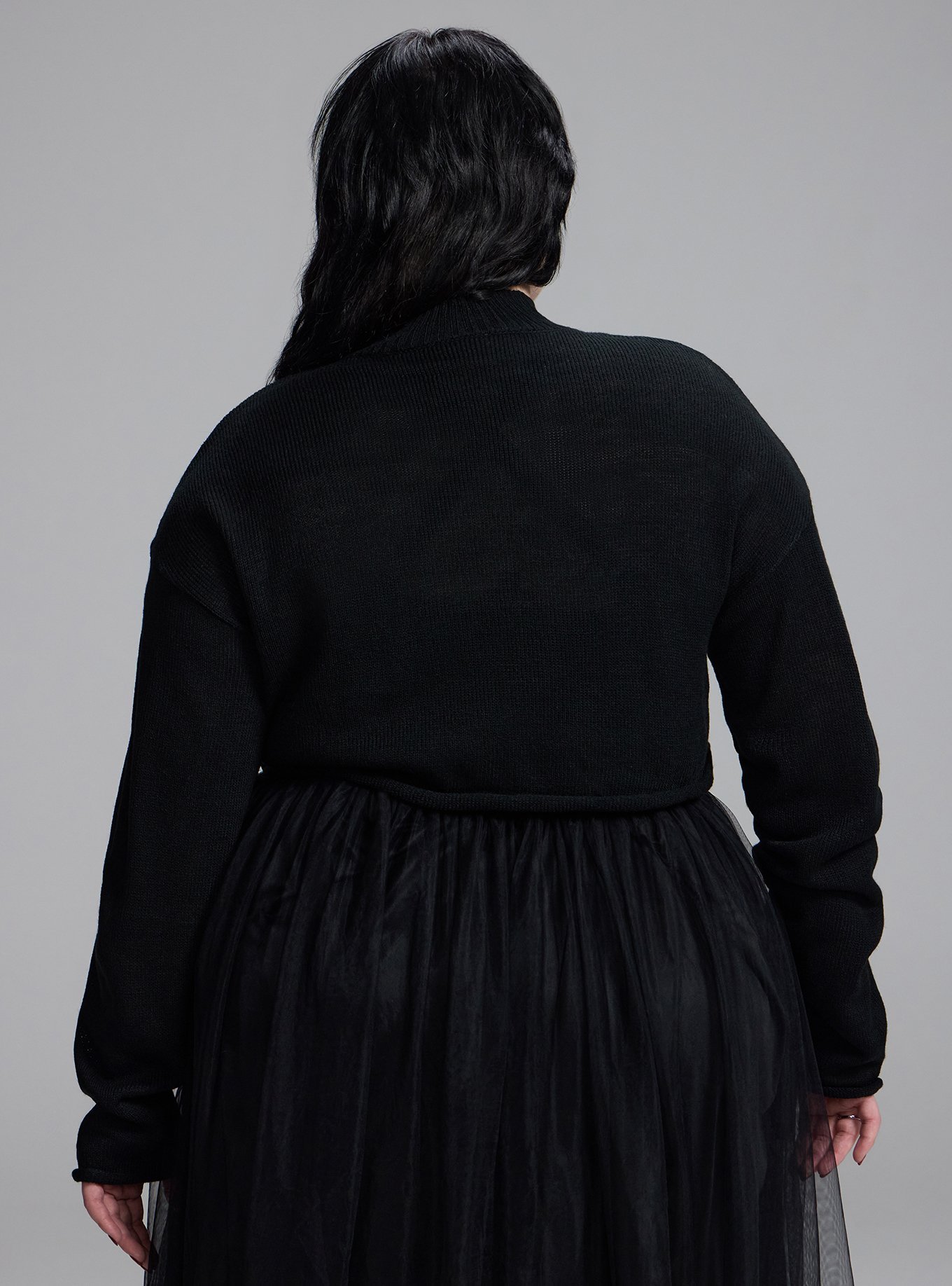 Nightfall Mock Neck Pierced Sweater, DEEP BLACK, alternate