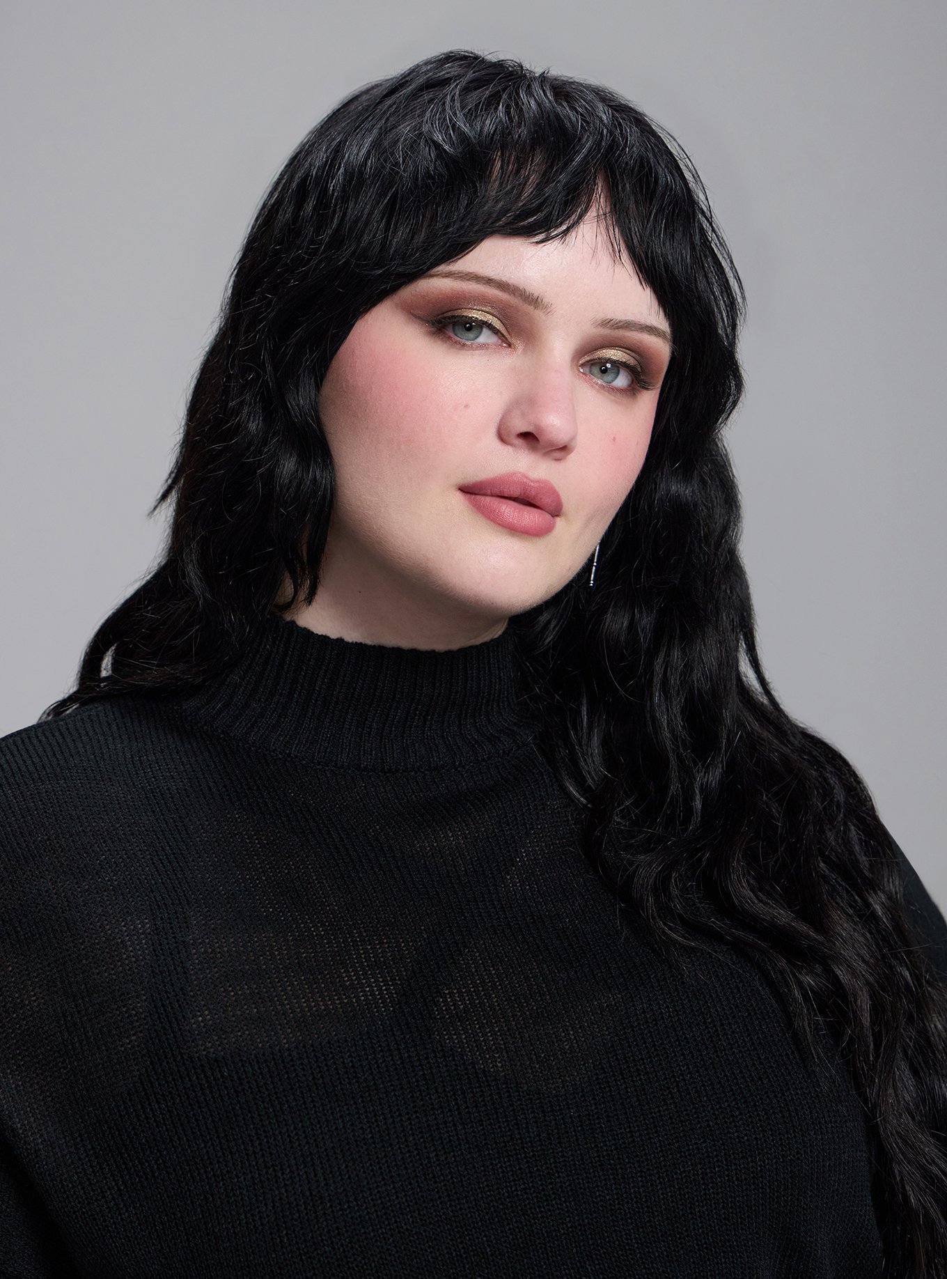 Nightfall Mock Neck Pierced Sweater, DEEP BLACK, alternate