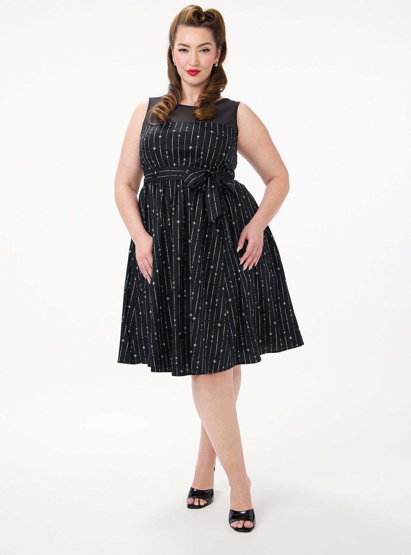 Retro Chic Belted Illusion Dress, DAZZLE STRIPE BLACK, alternate