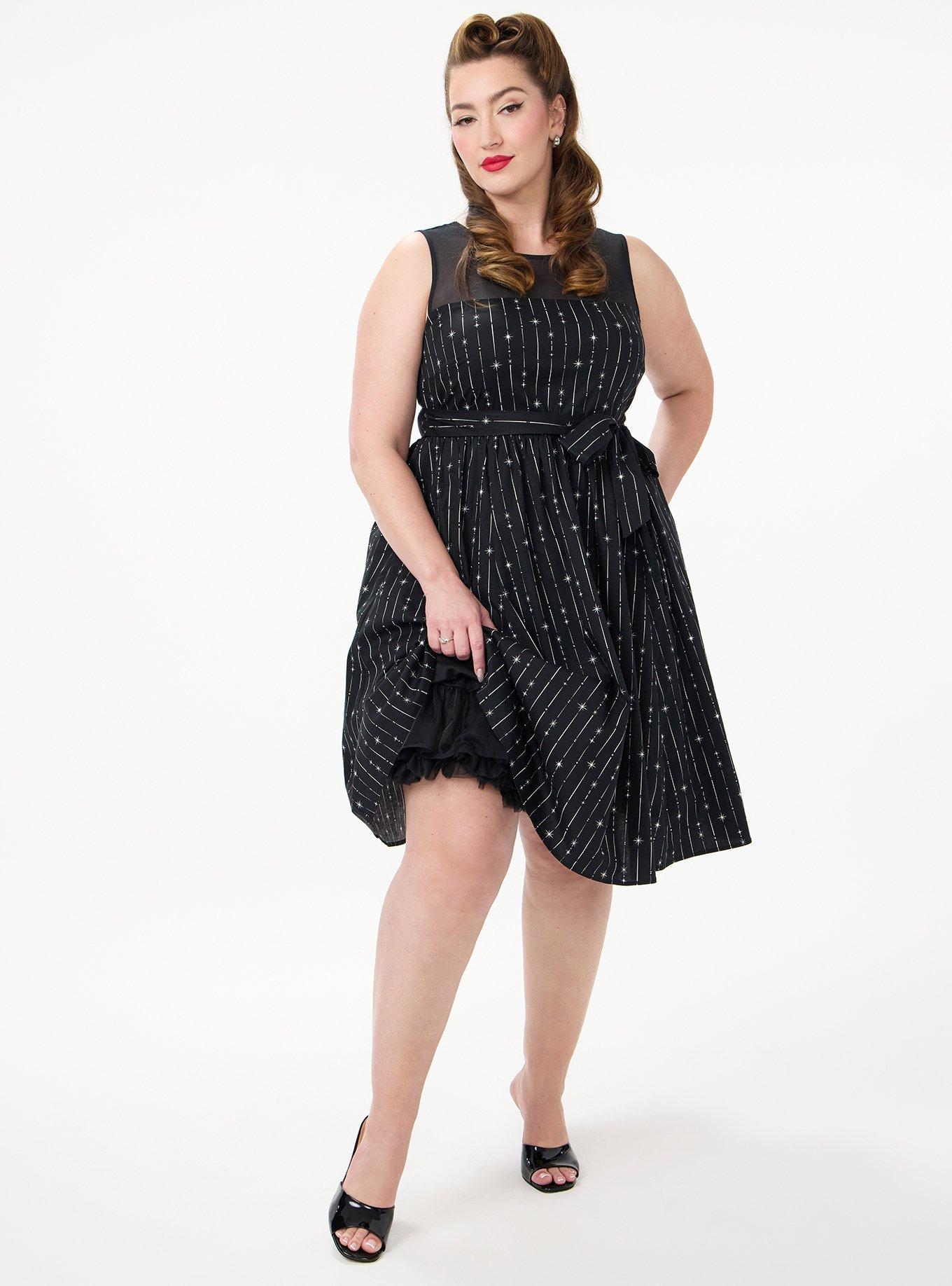 Retro Chic Belted Illusion Dress, DAZZLE STRIPE BLACK, alternate
