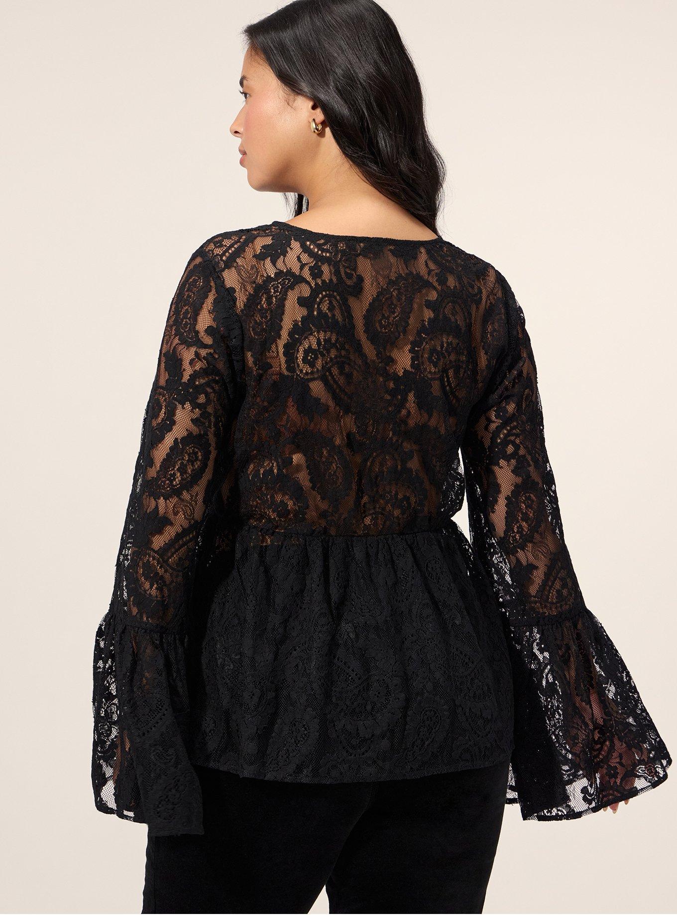 Festi Bell Sleeve Peplum Top, DEEP BLACK, alternate