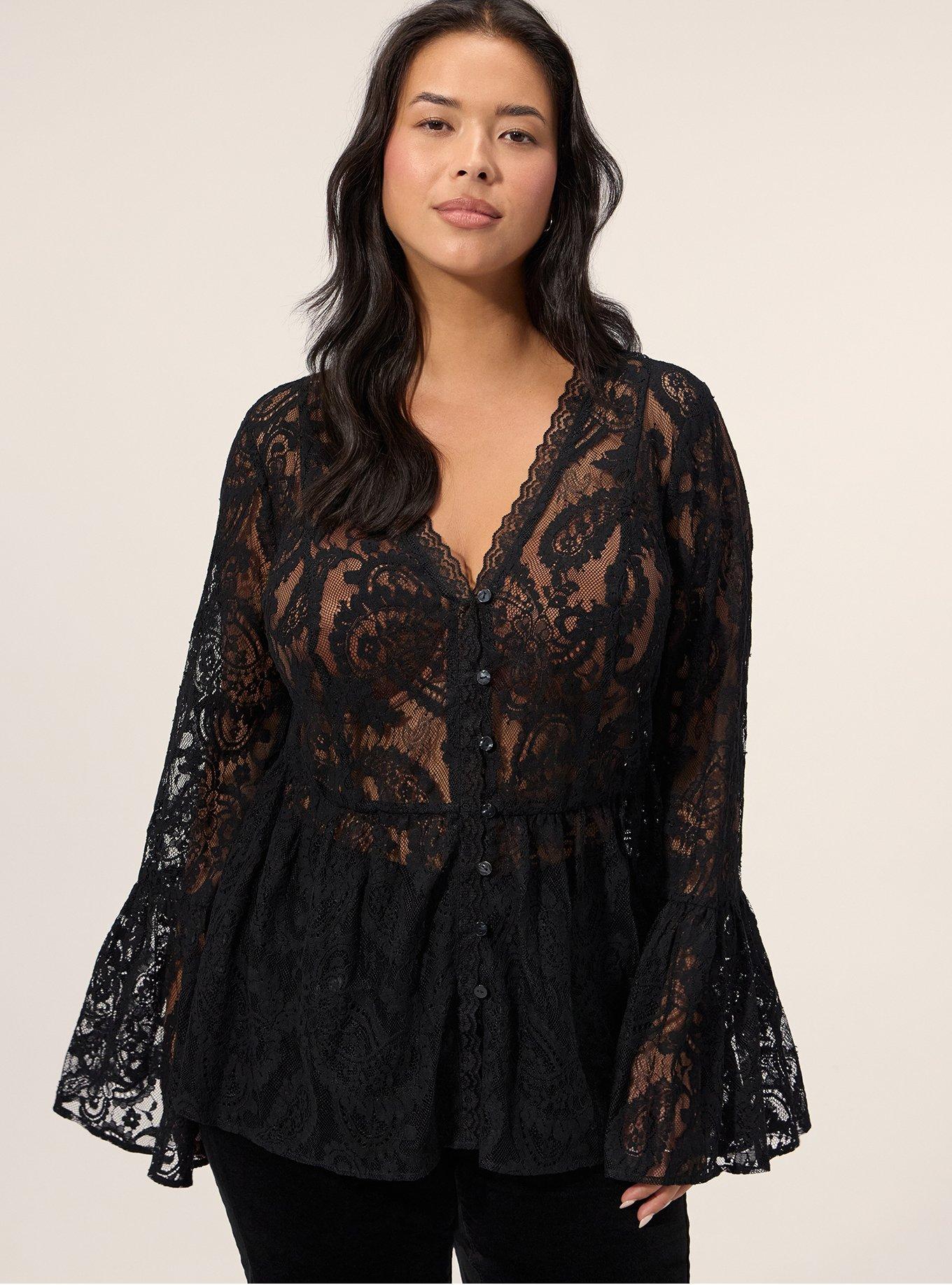 Festi Bell Sleeve Peplum Top, DEEP BLACK, hi-res
