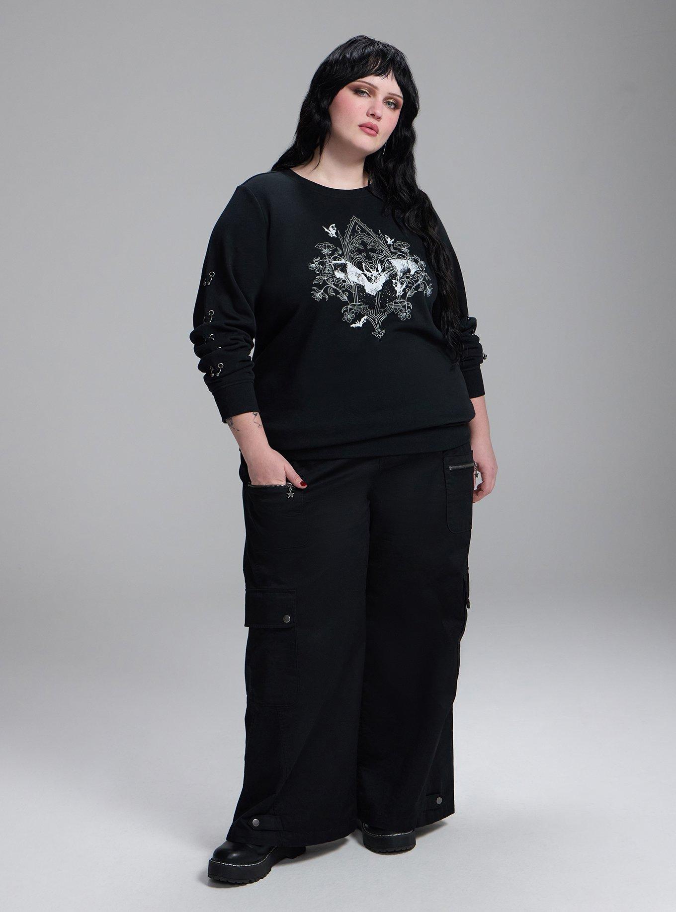 Plus Size Nightfall Pierced Pullover Tunic Top, BAT AND STAR WINDOW DEEP BLACK, alternate