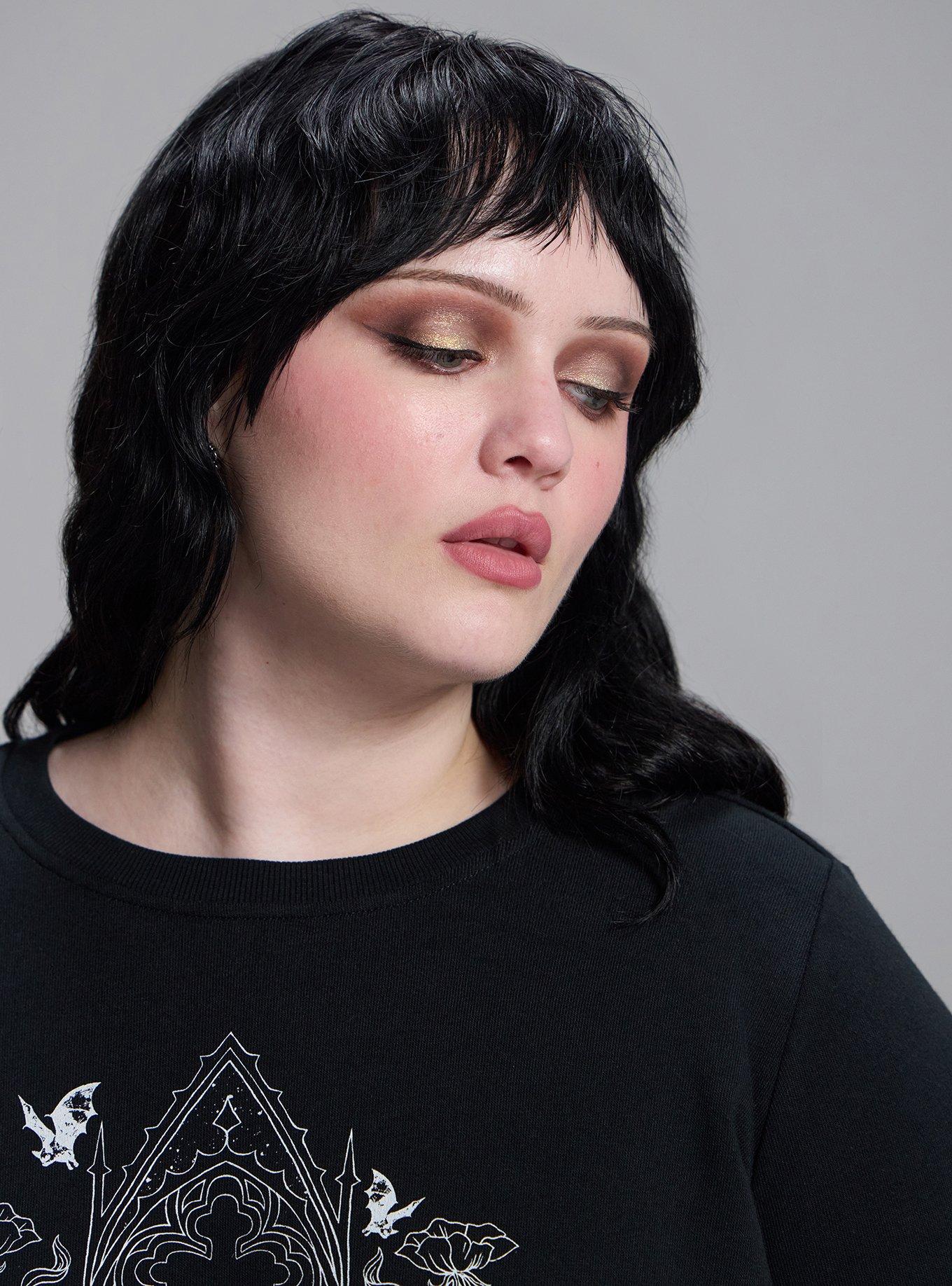 Plus Size Nightfall Pierced Pullover Tunic Top, BAT AND STAR WINDOW DEEP BLACK, alternate