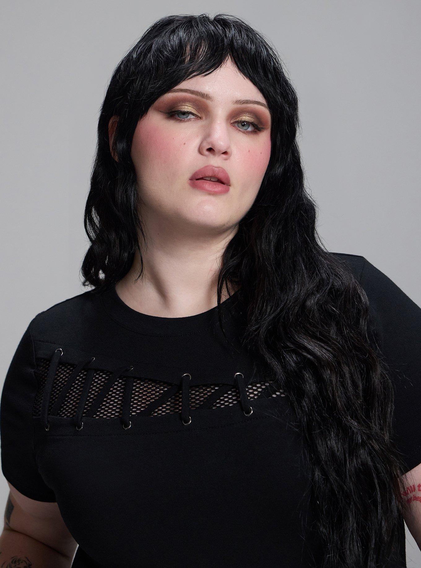 Nightfall Fishnet and Lacing Baby Tee, DEEP BLACK, alternate