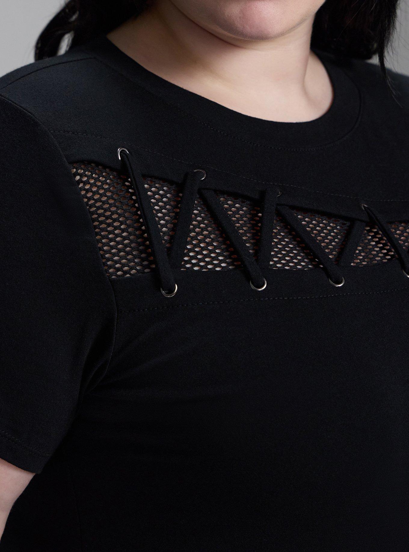 Nightfall Fishnet and Lacing Baby Tee, DEEP BLACK, alternate