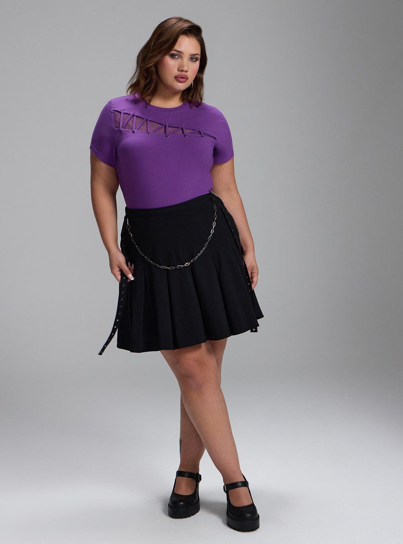 Nightfall Fishnet and Lacing Baby Tee, PURPLE MAGIC, alternate