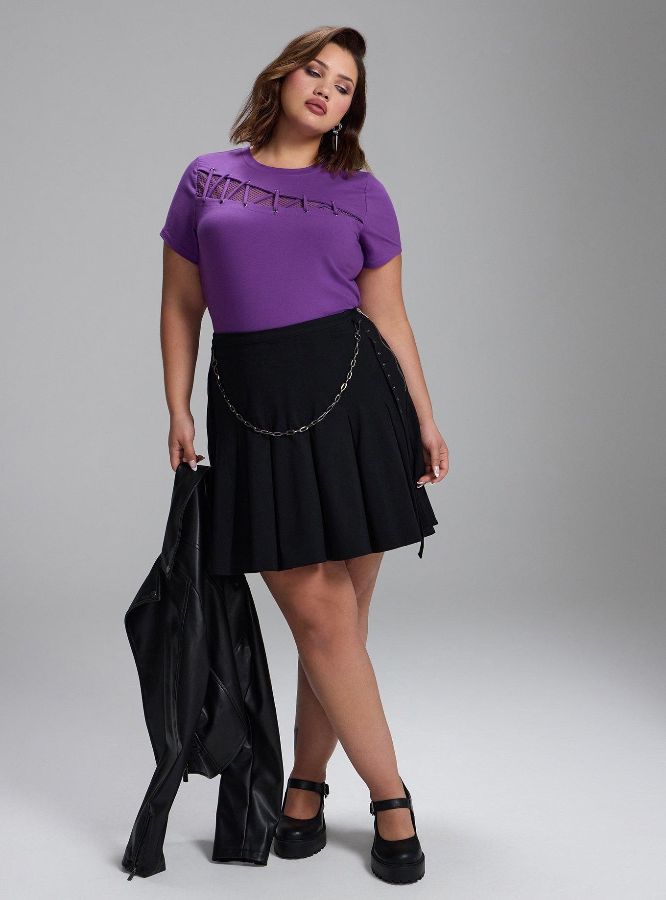 Nightfall Fishnet and Lacing Baby Tee, PURPLE MAGIC, alternate