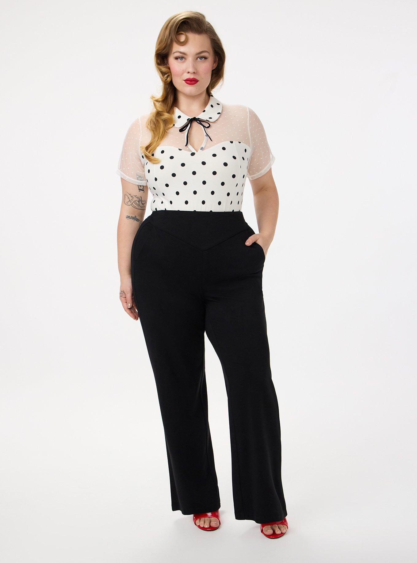 Retro Chic Foxy Button Neck Top, DENNY DOT IVORY, alternate