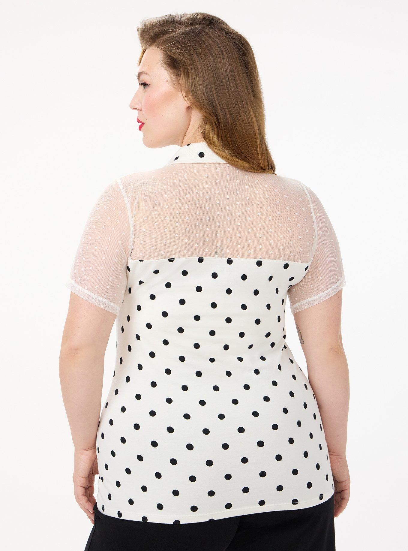 Retro Chic Foxy Button Neck Top, DENNY DOT IVORY, alternate