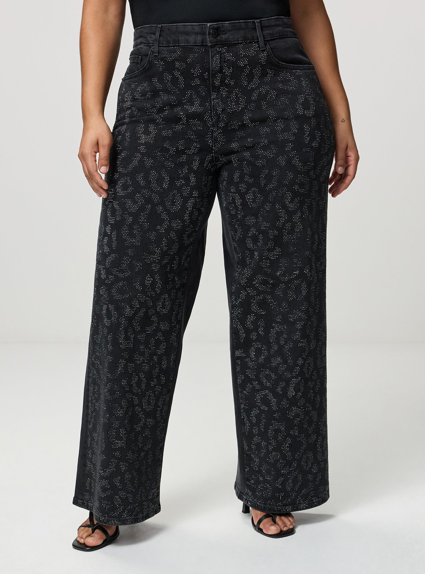High-Rise Wide-Leg Jean, BLACK WASH LEOPARD RHINESTONE, alternate