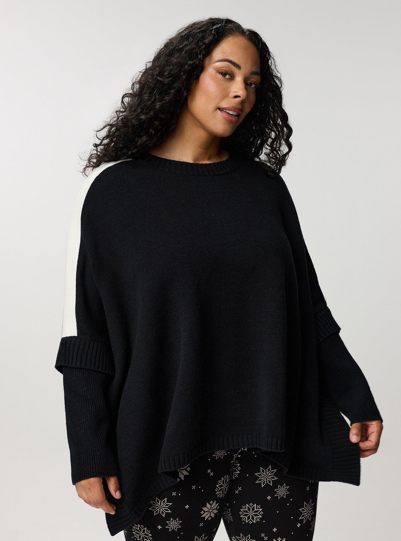 Poncho Pullover Sweater, DEEP BLACK, alternate