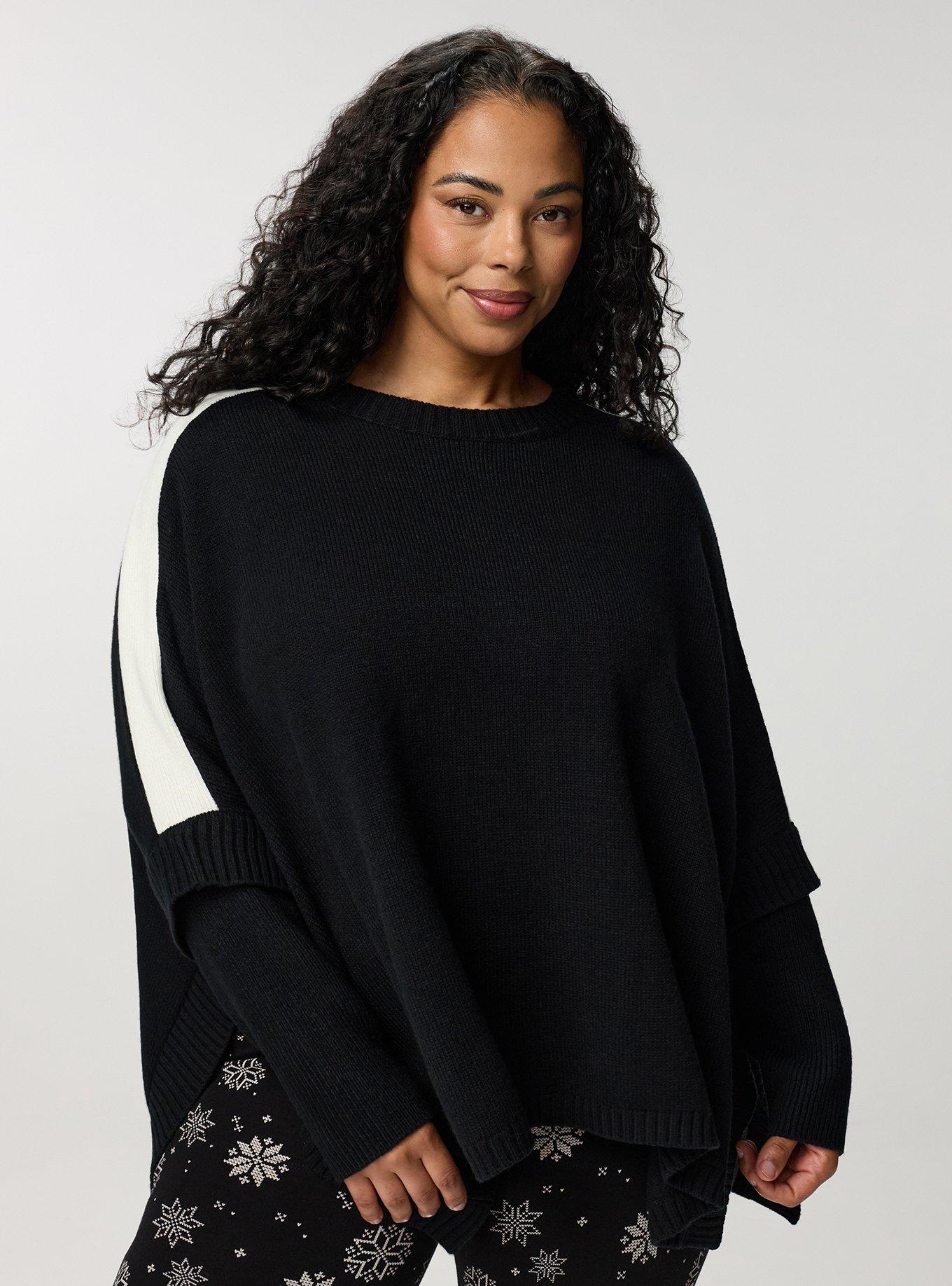 Poncho Pullover Sweater, DEEP BLACK, hi-res