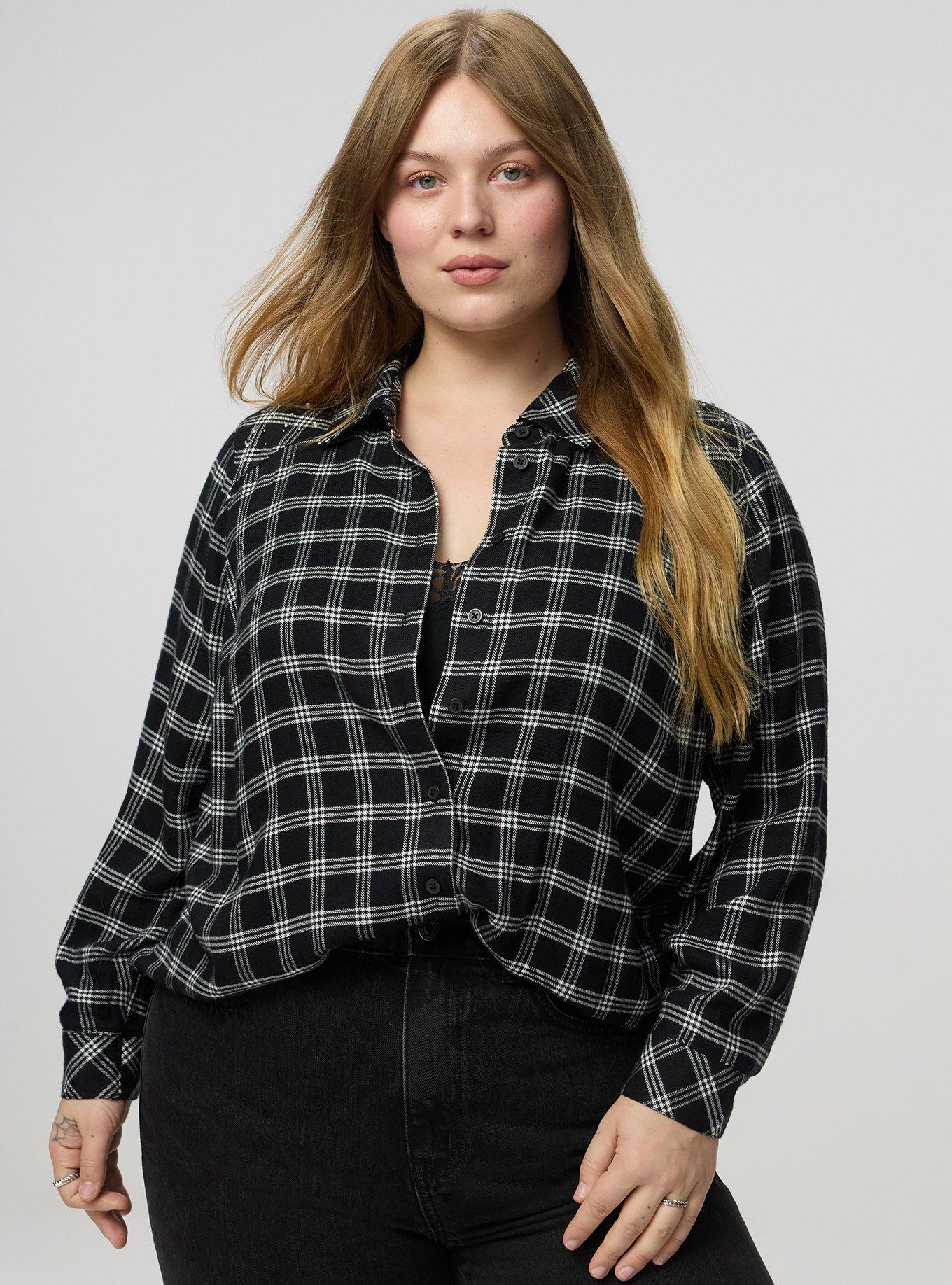 Lizzie Flannel Rhinestone Shirt, ISLA PLAID BLACK, alternate