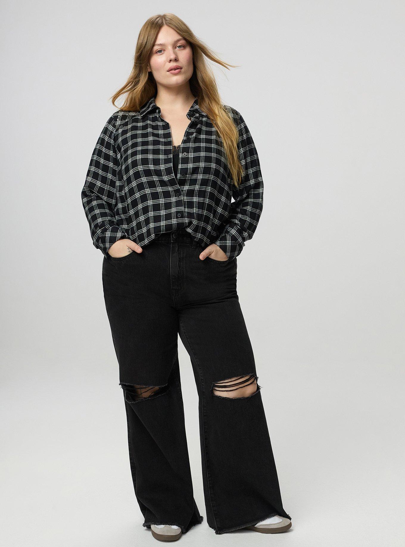 Lizzie Flannel Rhinestone Shirt, ISLA PLAID BLACK, alternate