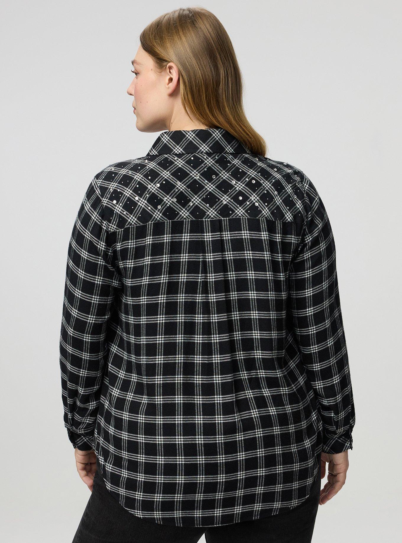 Lizzie Flannel Rhinestone Shirt, ISLA PLAID BLACK, alternate